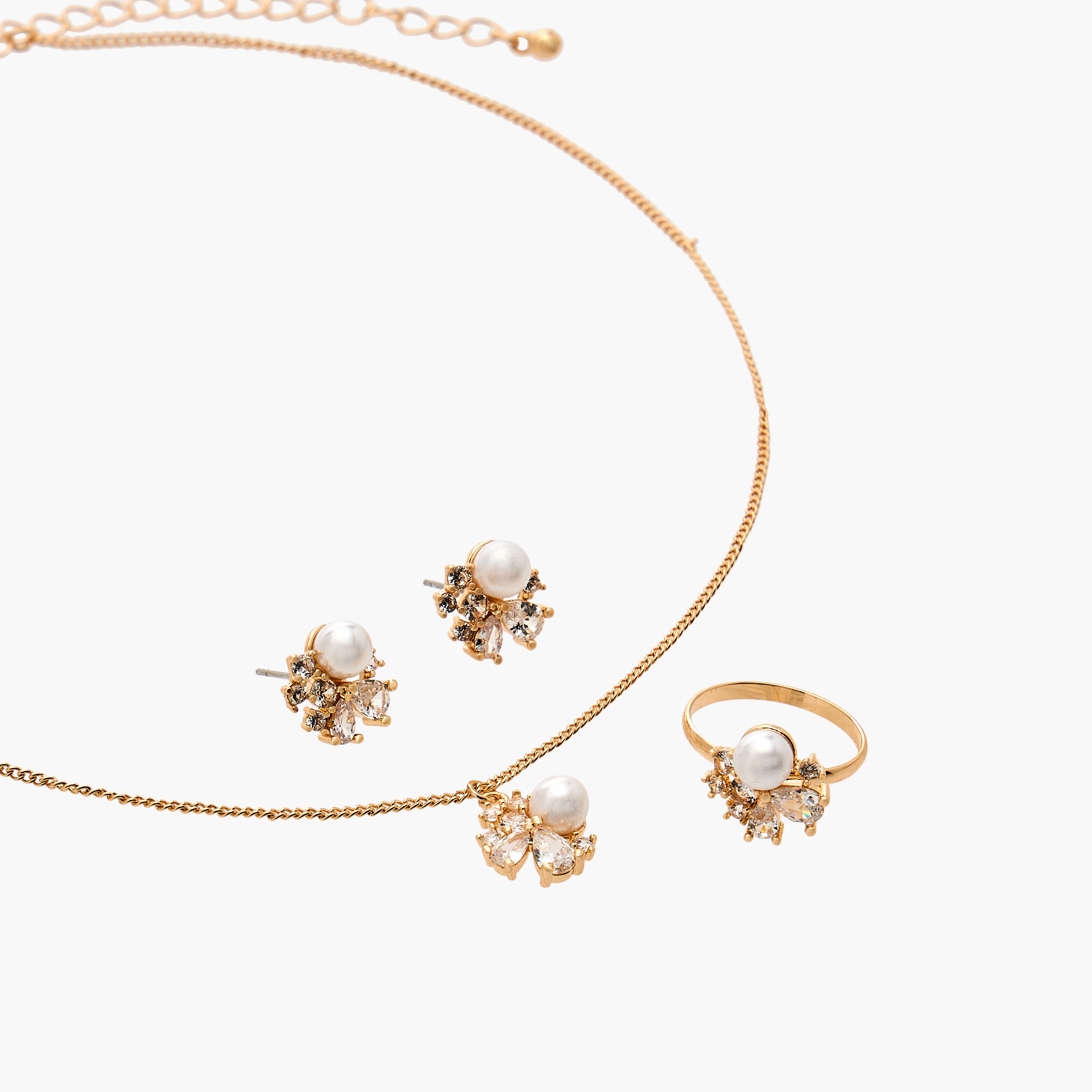 طقم عقد معدني مزين مع حلق وخاتم 3 قطع من فلورا بيلا-women-watchesandjewellery-jewellery-jewellerysets-image-3