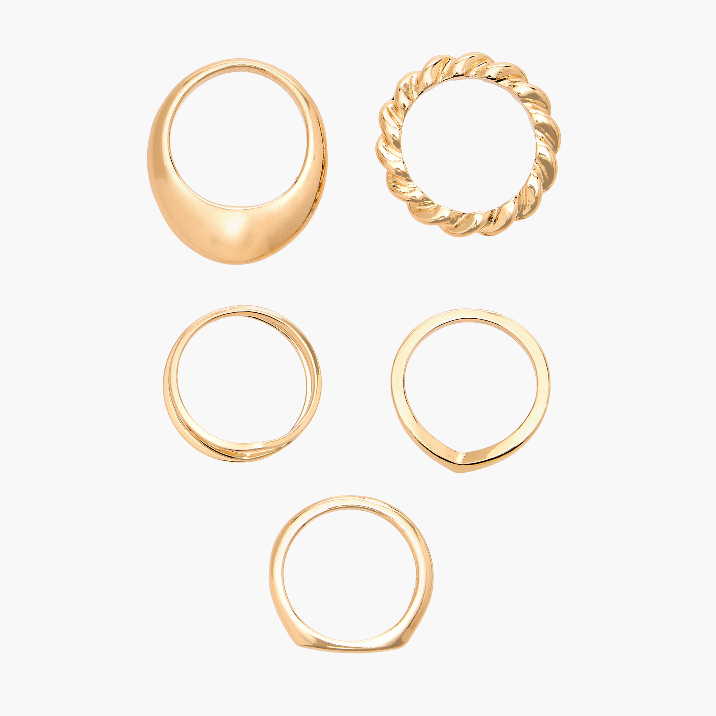 Flora Bella Gold Tone Ring with Chunky Design - Set of 5-women-watchesandjewellery-jewellery-rings-image-1