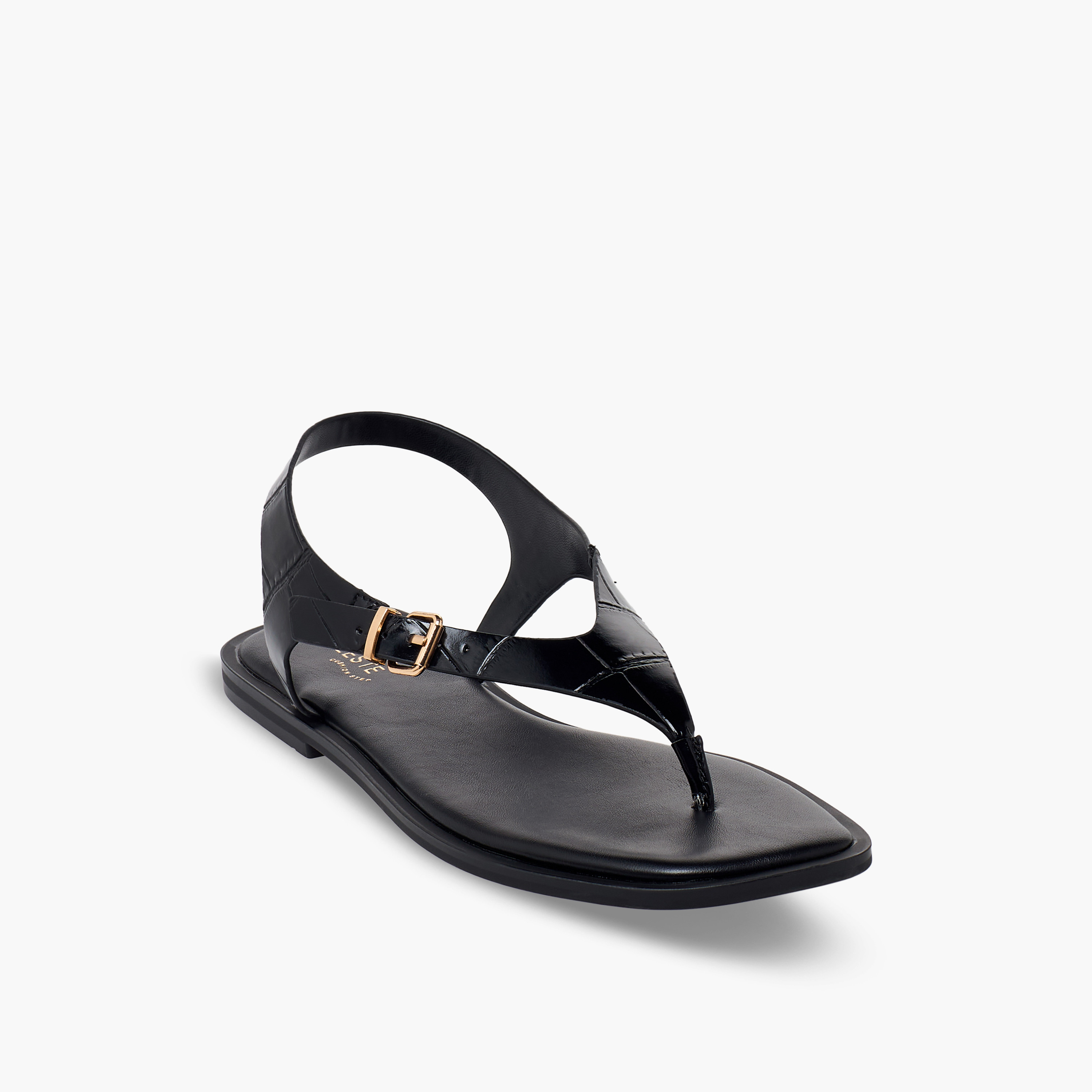 Celeste Women Textured Buckle Strap Sandals-women-shoes-sandals-flats-image-2