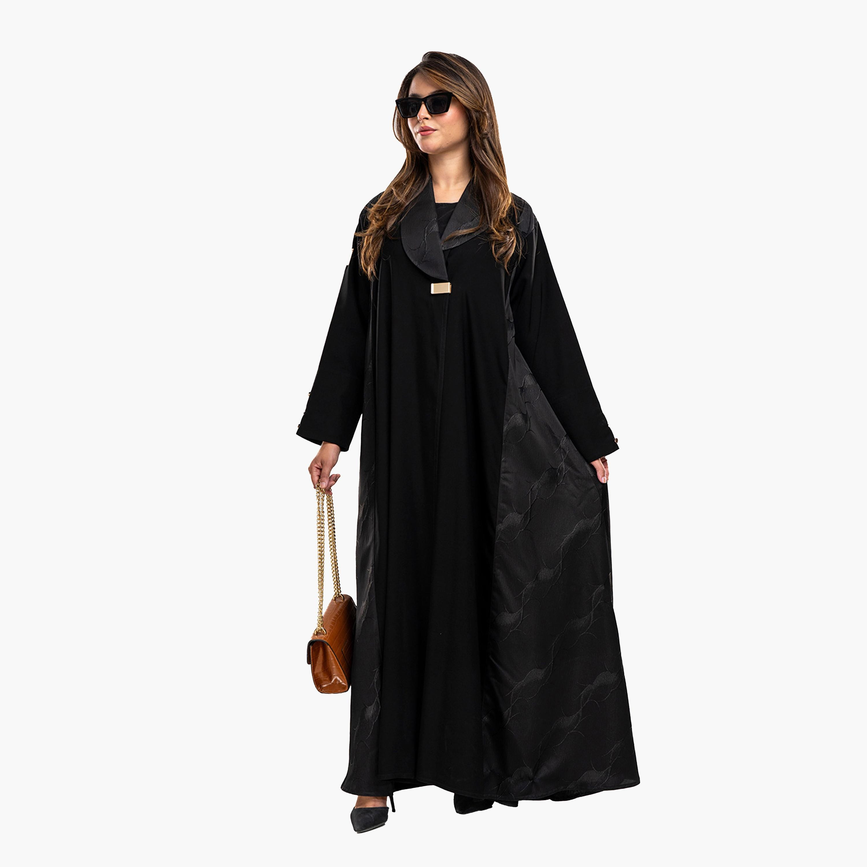 عباية نسائية من قماش الكريب والجاكار مع طرحة مطرزة باللون الأسود من زاهيه-women-arabicclothing-abayas-image-2