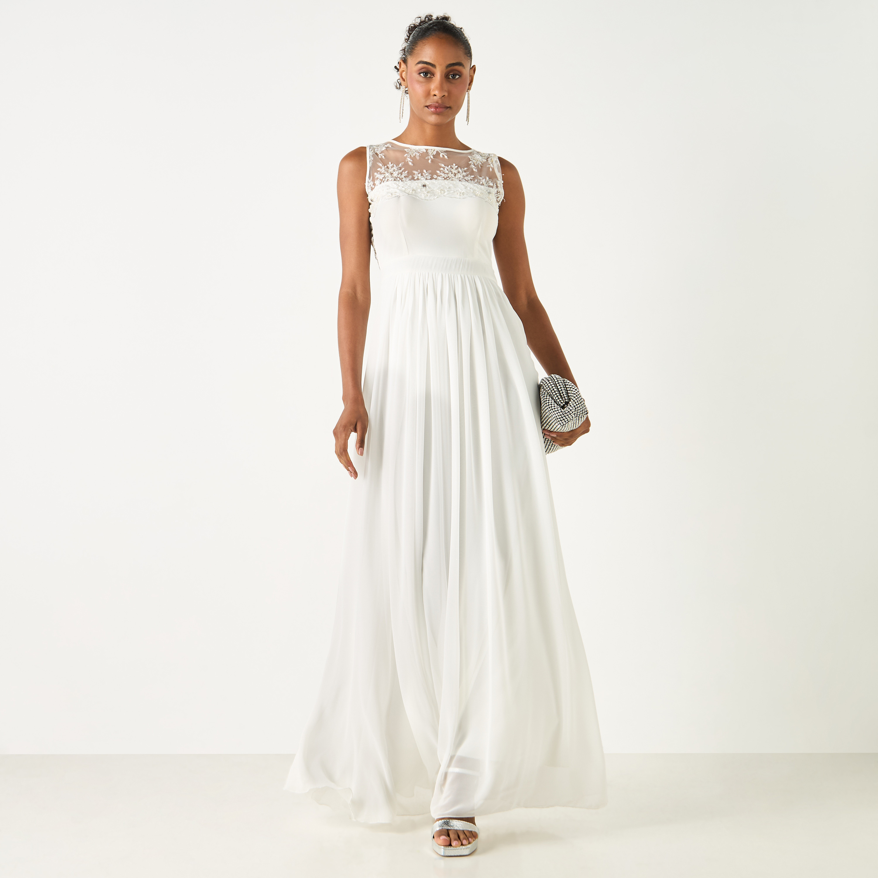 Golden Apple Floral Mesh Detail Sleeveless Maxi Dress-women-clothing-dresses-image-1