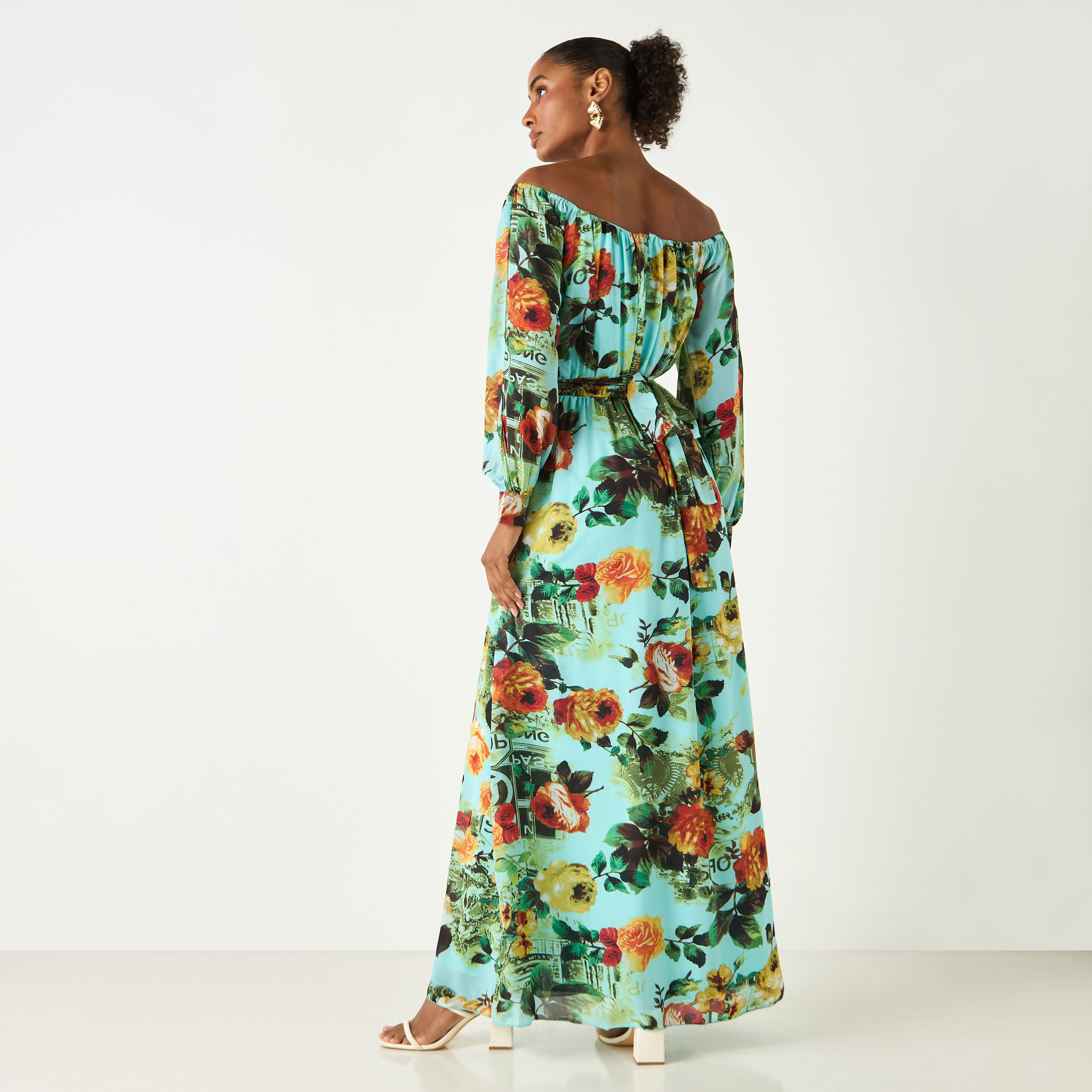 Golden Apple All-Over Floral Print Off Shoulder Dress with Tie-Up Belt-women-clothing-dresses-image-4