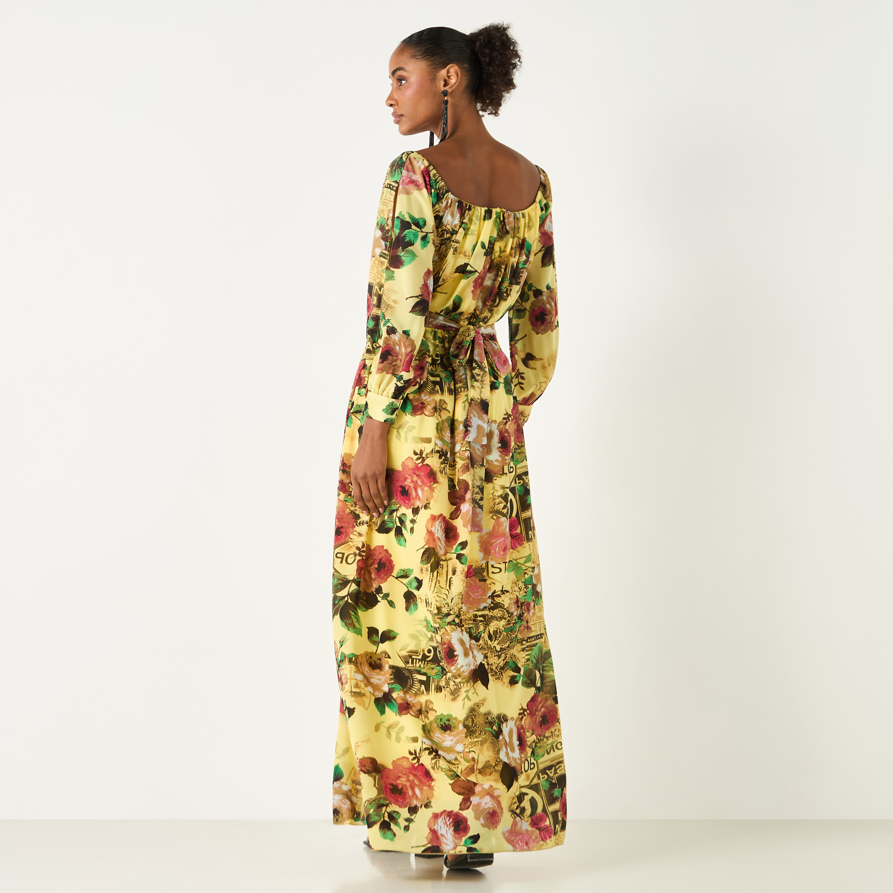 Golden Apple All-Over Floral Print Off Shoulder Dress with Tie-Up Belt-women-clothing-dresses-image-4