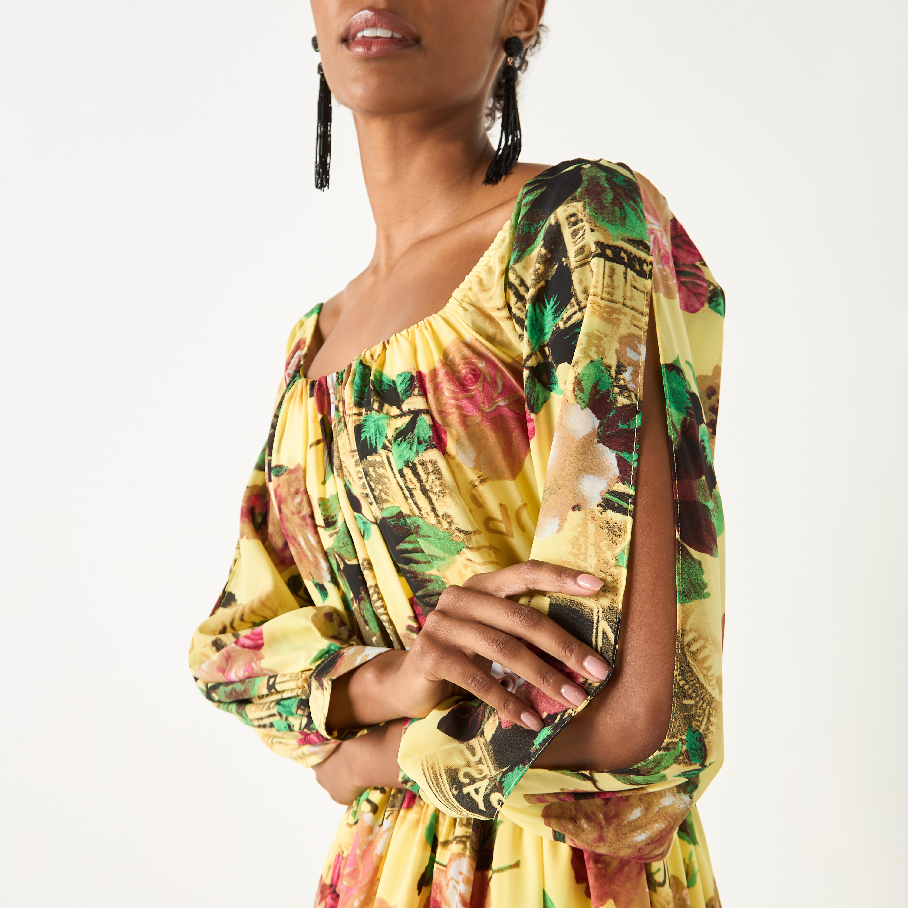 Golden Apple All-Over Floral Print Off Shoulder Dress with Tie-Up Belt-women-clothing-dresses-image-5