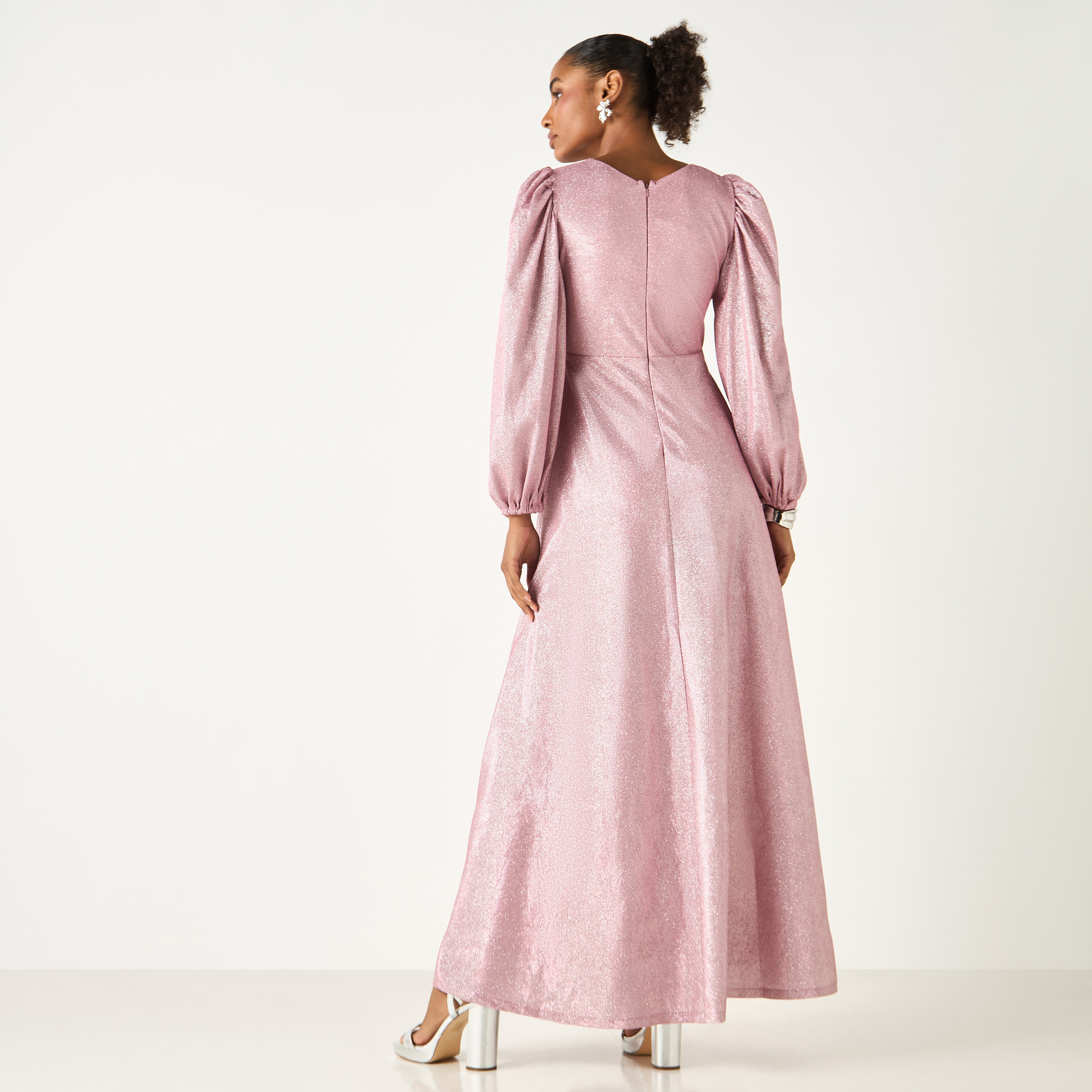 فستان بارز الملمس بياقة V وأكمام واسعة من جولدن آبل-women-clothing-dresses-image-4