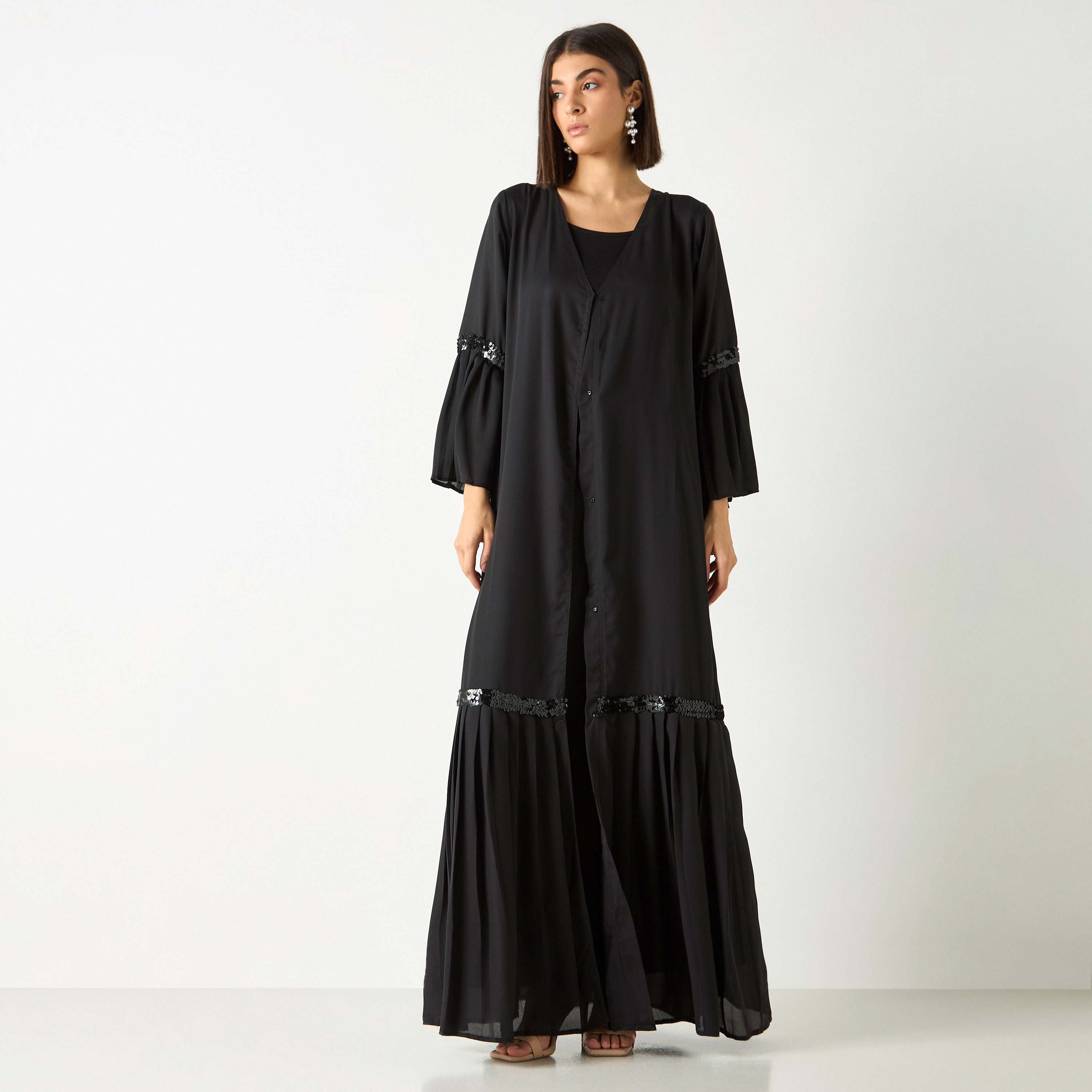 سترة طويلة بأكمام جرس وتفاصيل زينة من جولدن أبل-women-clothing-dresses-image-1