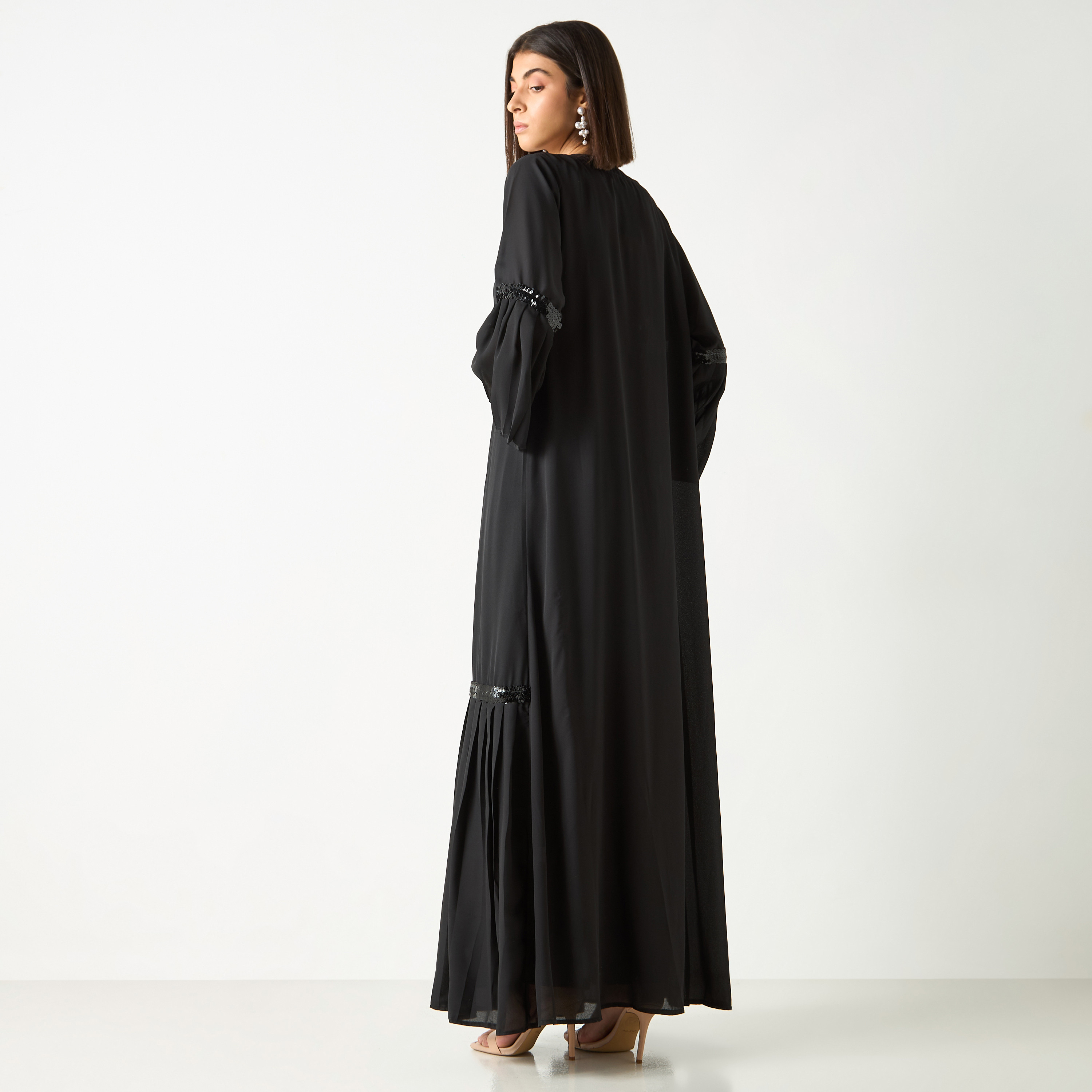 Golden Apple Embellished Detail Longline Shrug with Bell Sleeves-women-clothing-dresses-image-4
