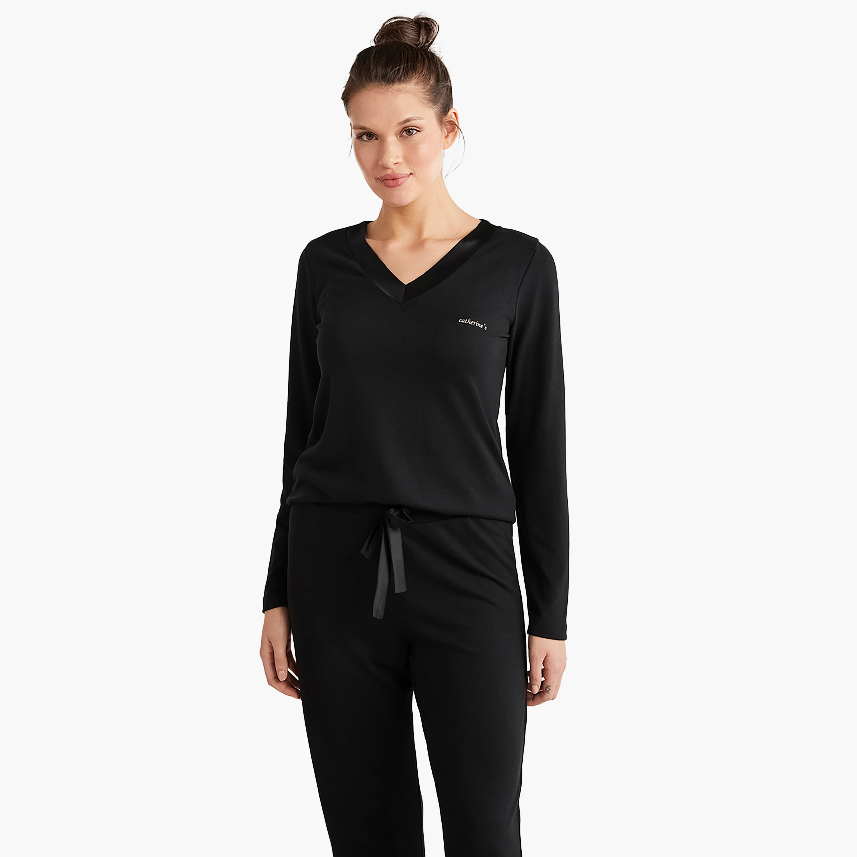 Catherine's Pyjama Set with Plain V-Neck T-Shirt and Women's Pyjama-women-clothing-nightwear-pyjamas-longsets-image-3