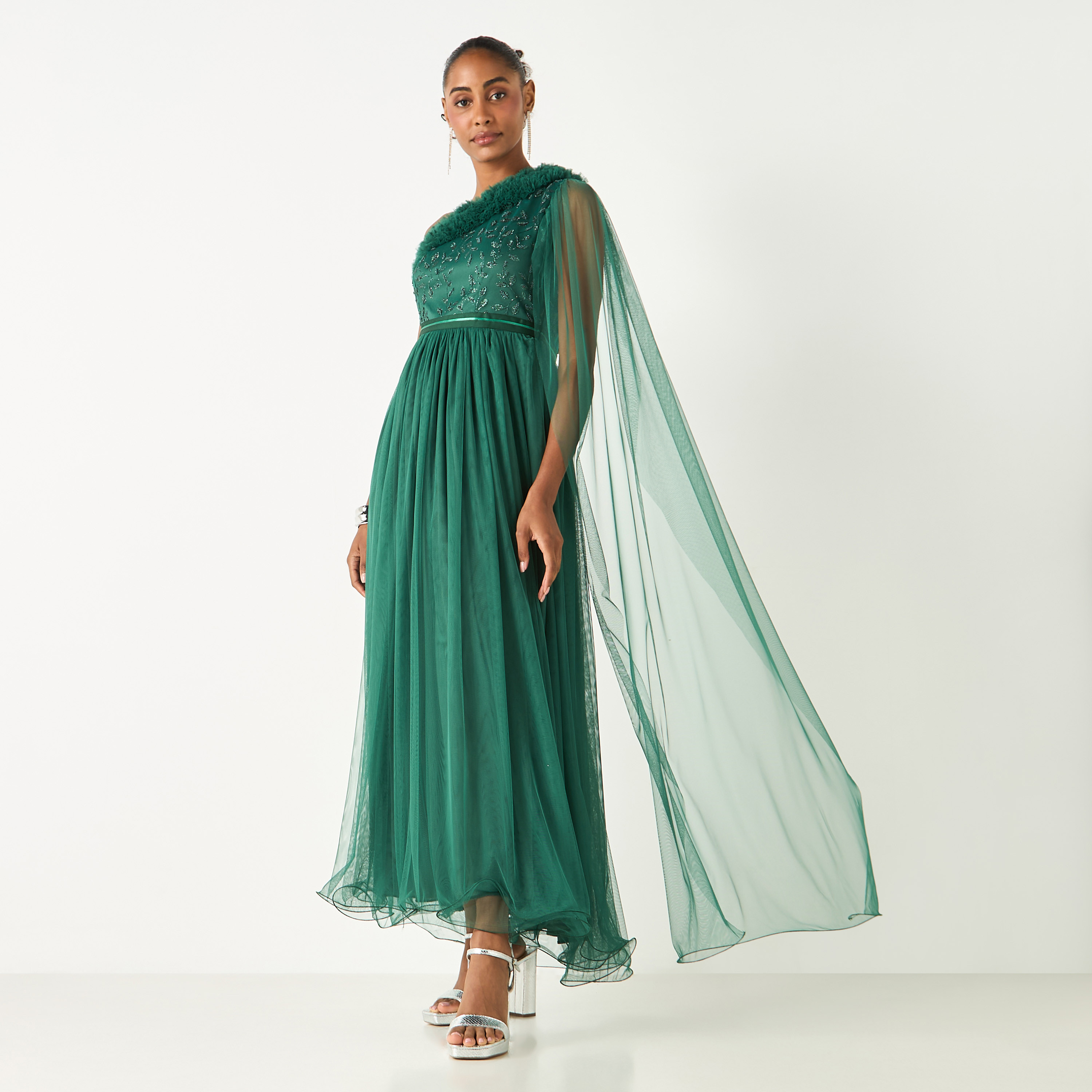 Golden Apple Embellished One Shoulder Dress with Ruffles-women-clothing-dresses-image-2