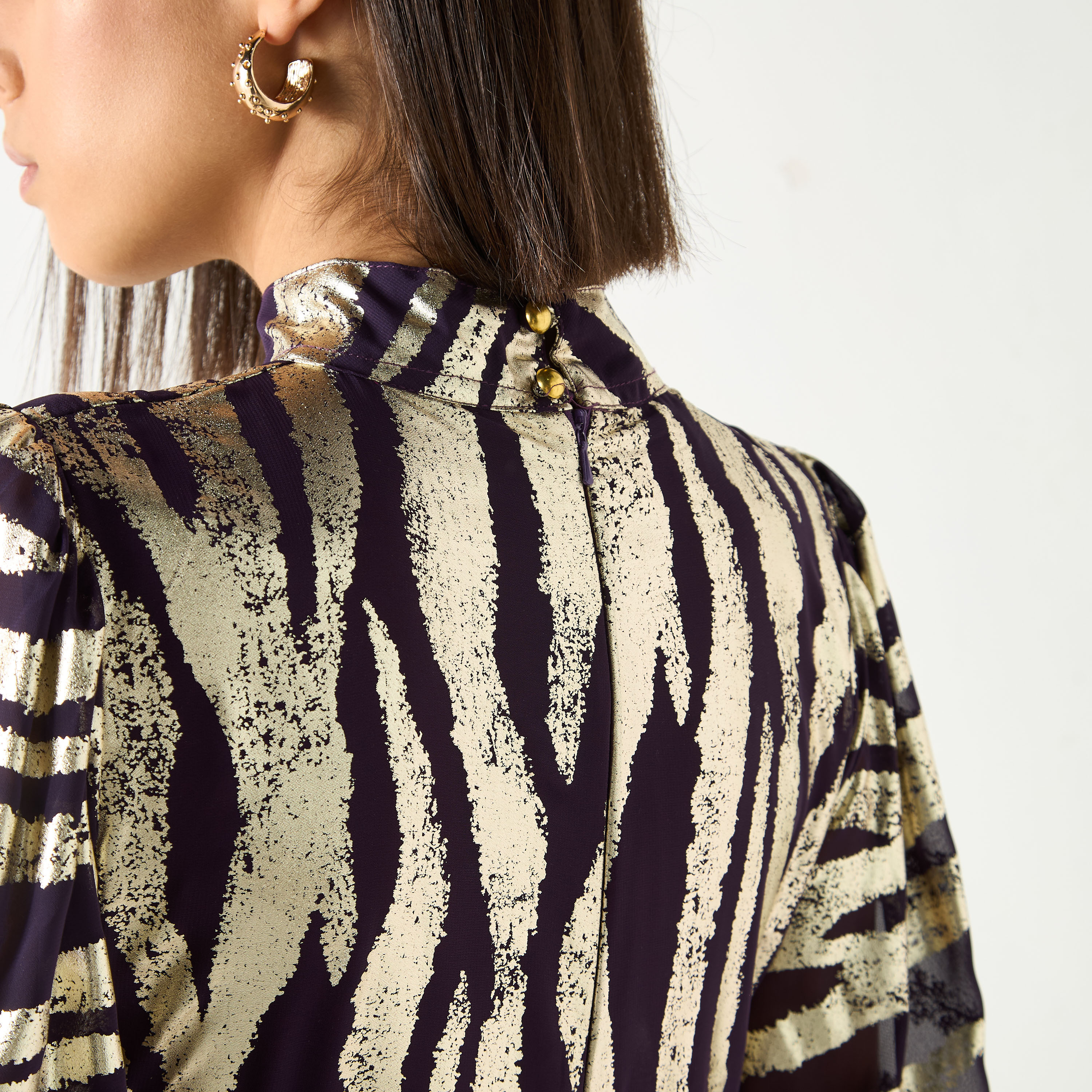 Golden Apple All-Over Print High Neck Dress with Puff Sleeves-women-clothing-dresses-image-5