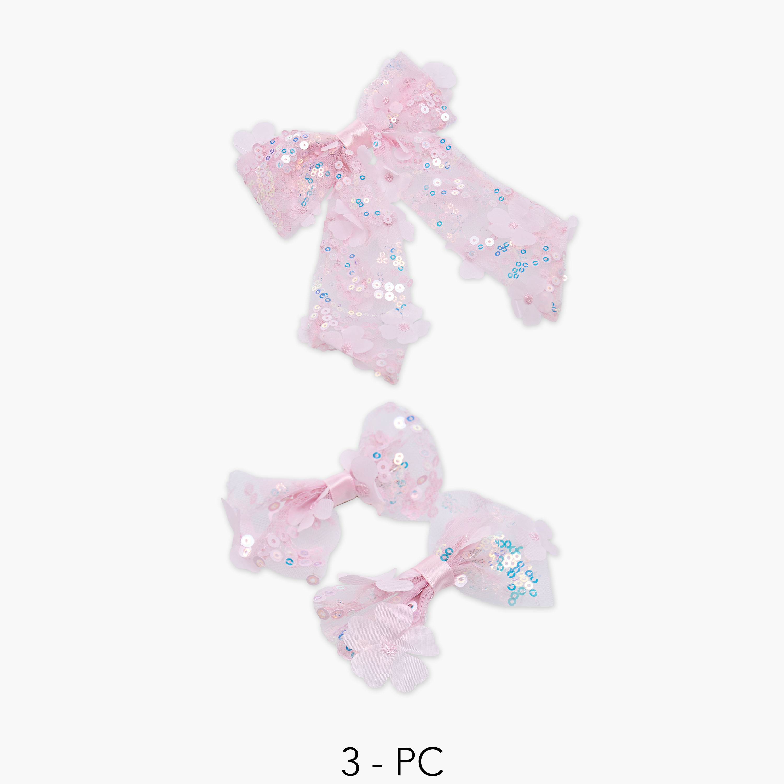 مشابك شعر باريت بفيونكة وتزيينات ترتر من فلورا بيلا - طقم 3 قطع-girls-accessories-hairaccessories-image-1