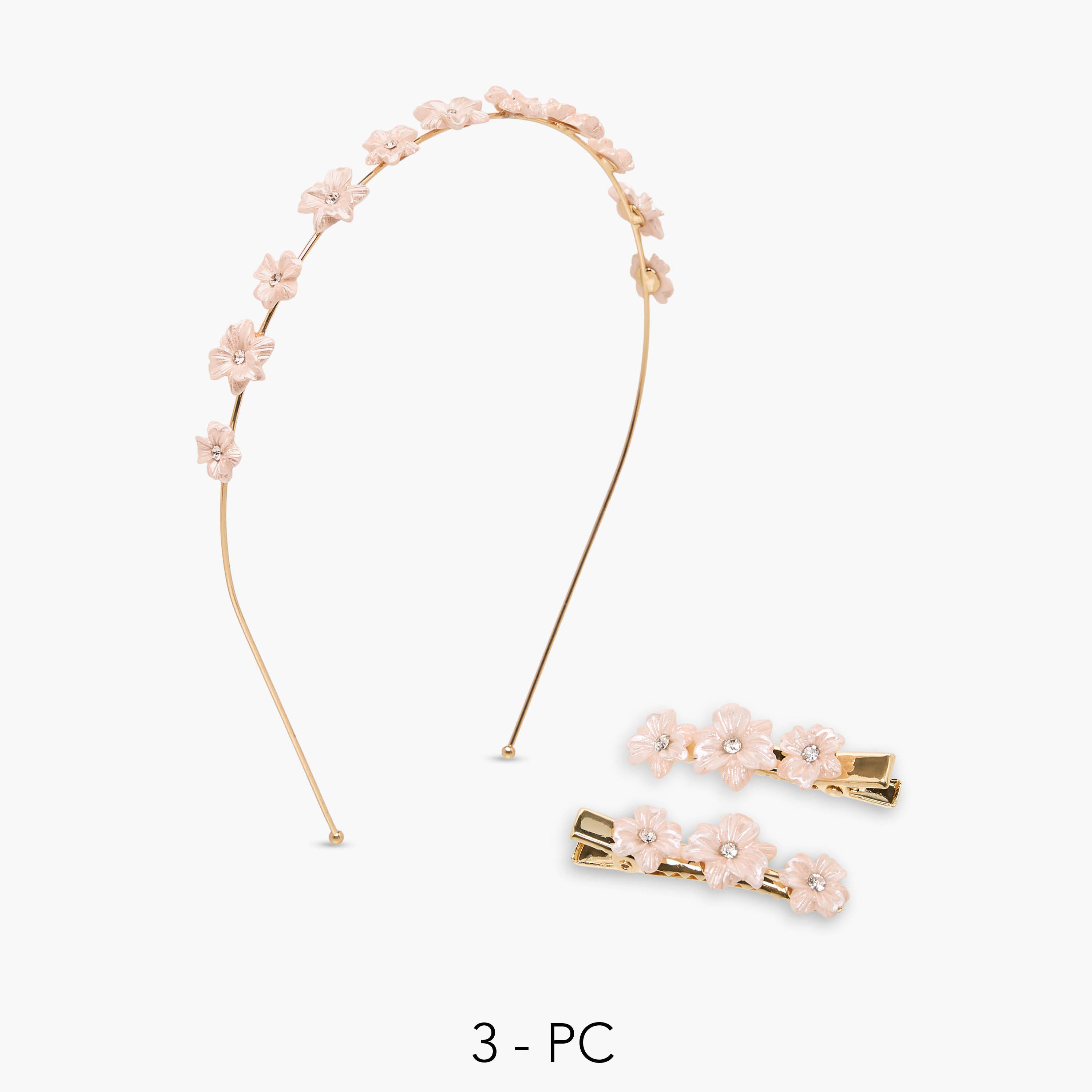 طقم مشبك شعر وربطة شعر بتزيينات زهرية 3 قطع من فلورا بيلا-girls-accessories-hairaccessories-image-1