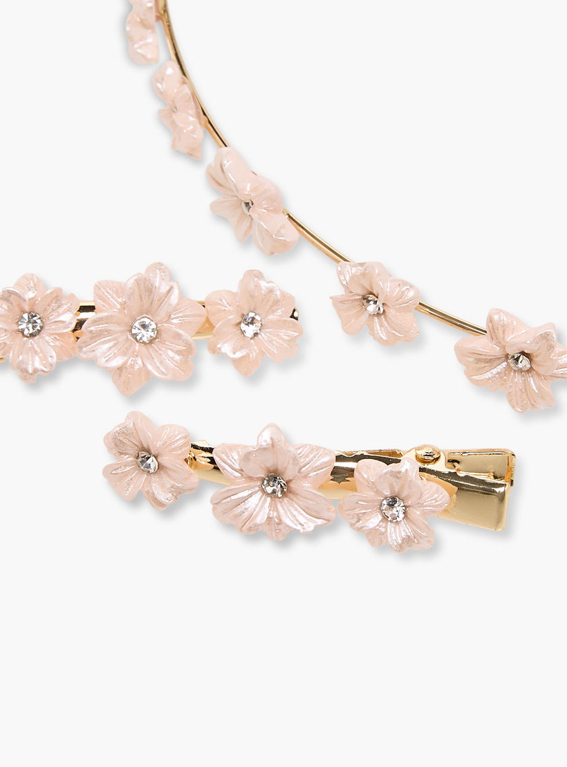 طقم مشبك شعر وربطة شعر بتزيينات زهرية 3 قطع من فلورا بيلا-girls-accessories-hairaccessories-image-6