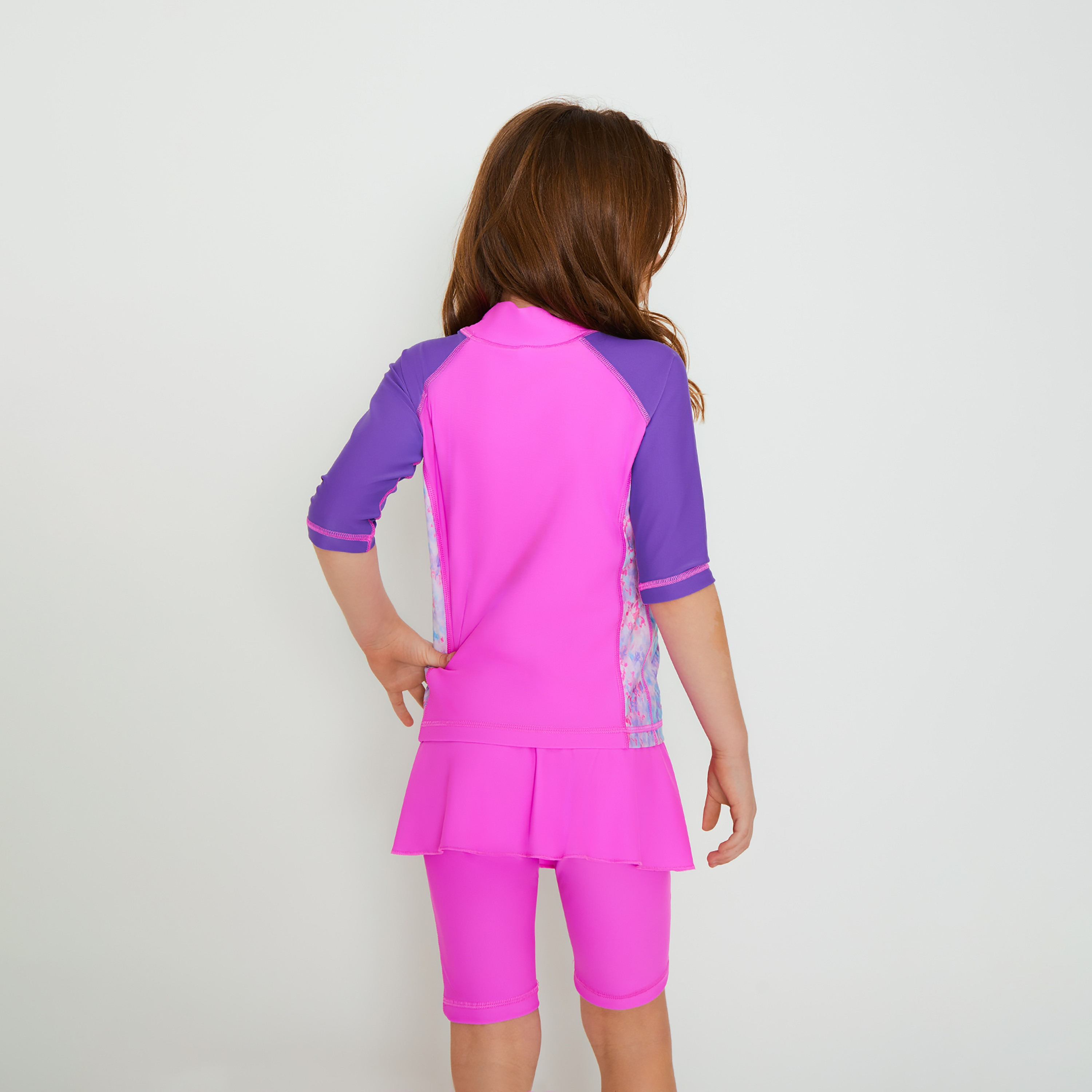 Coega Girls 2 Piece Swimsuit - Skirted Top and Jammers Pink Abstract Drops-sports-gear-swimming-girl-image-2
