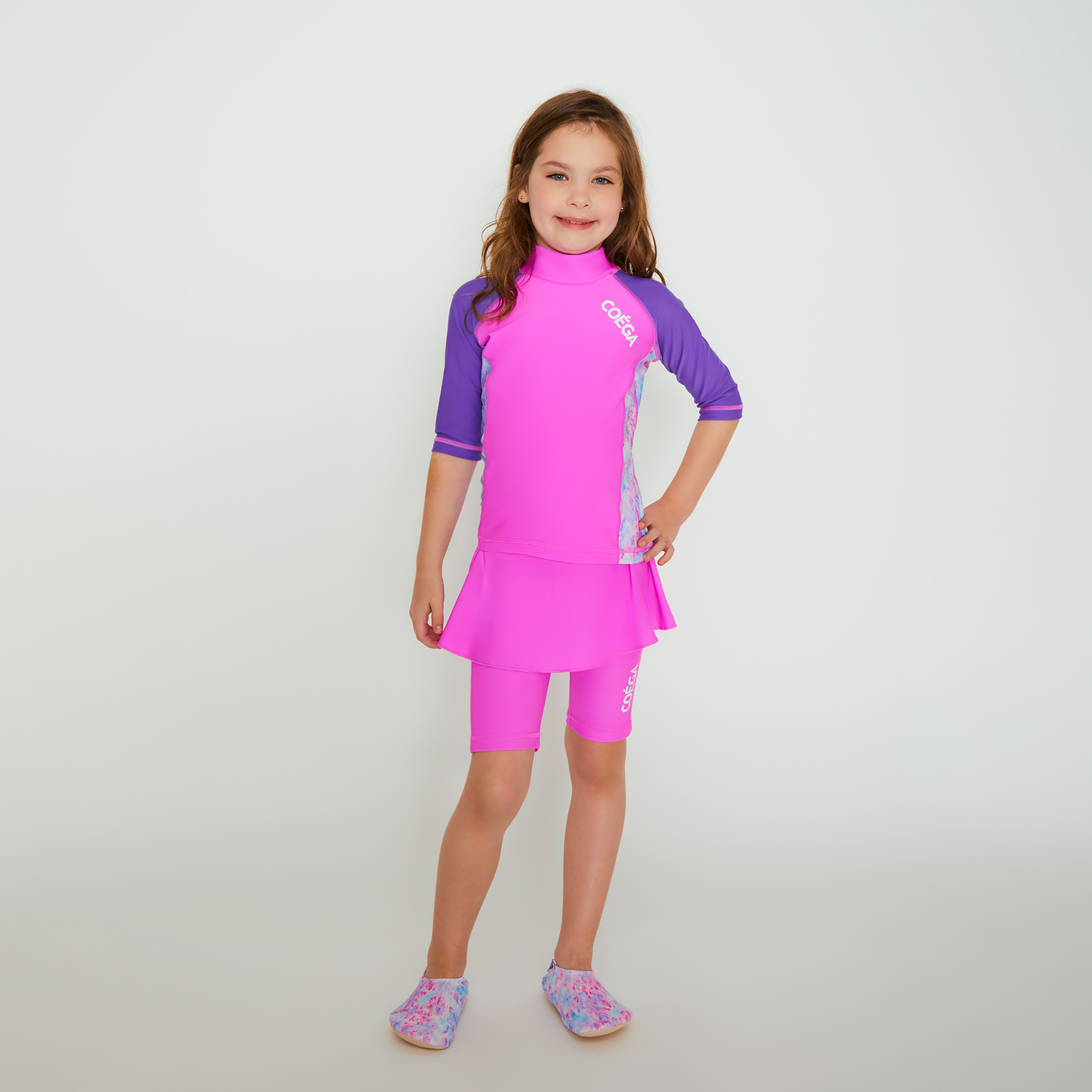 Coega Girls 2 Piece Swimsuit - Skirted Top and Jammers Pink Abstract Drops-sports-gear-swimming-girl-image-3