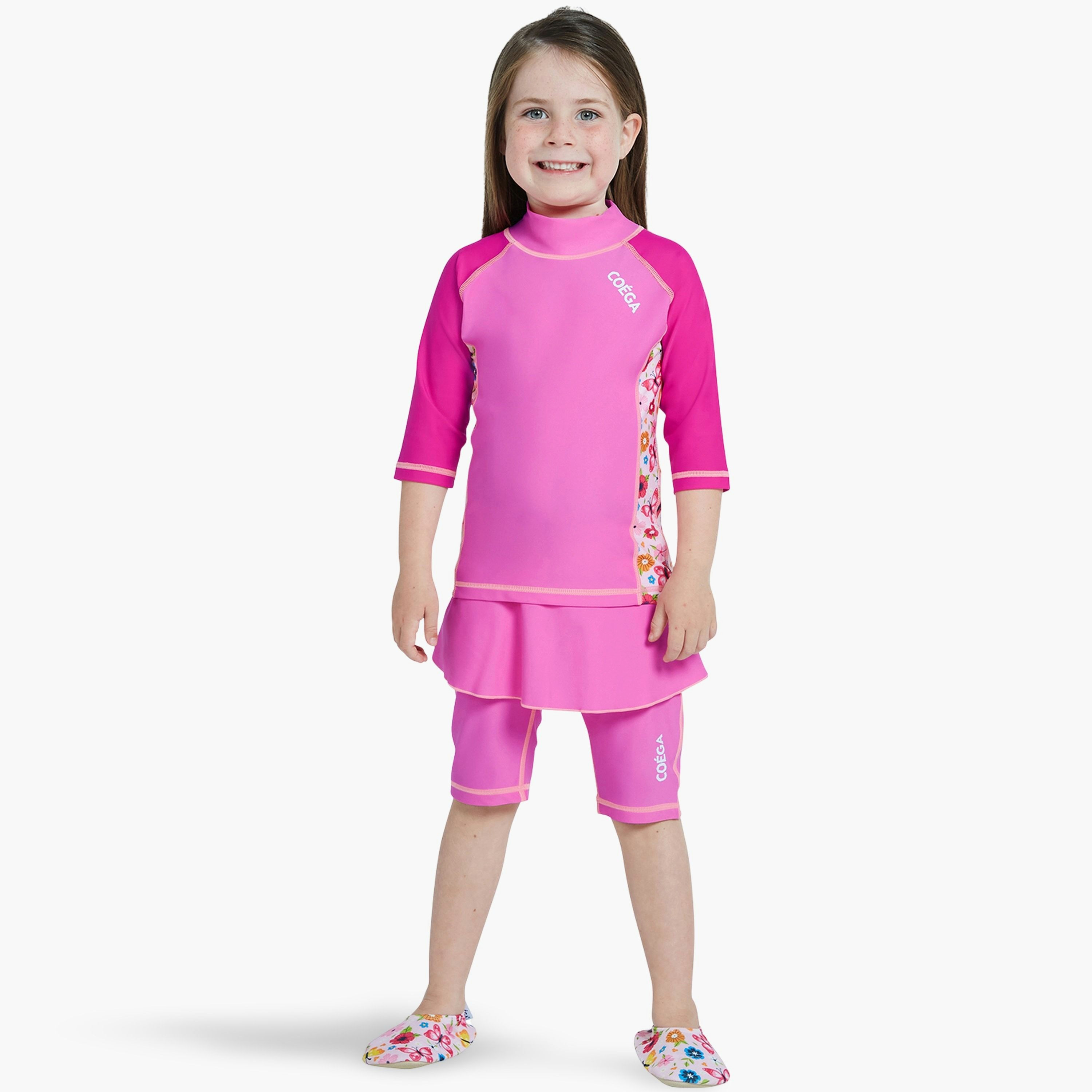 بدلة من قطعتين من فتيات كويغا - زهور وردية وردية-sports-girls-clothing-swimwear-image-1