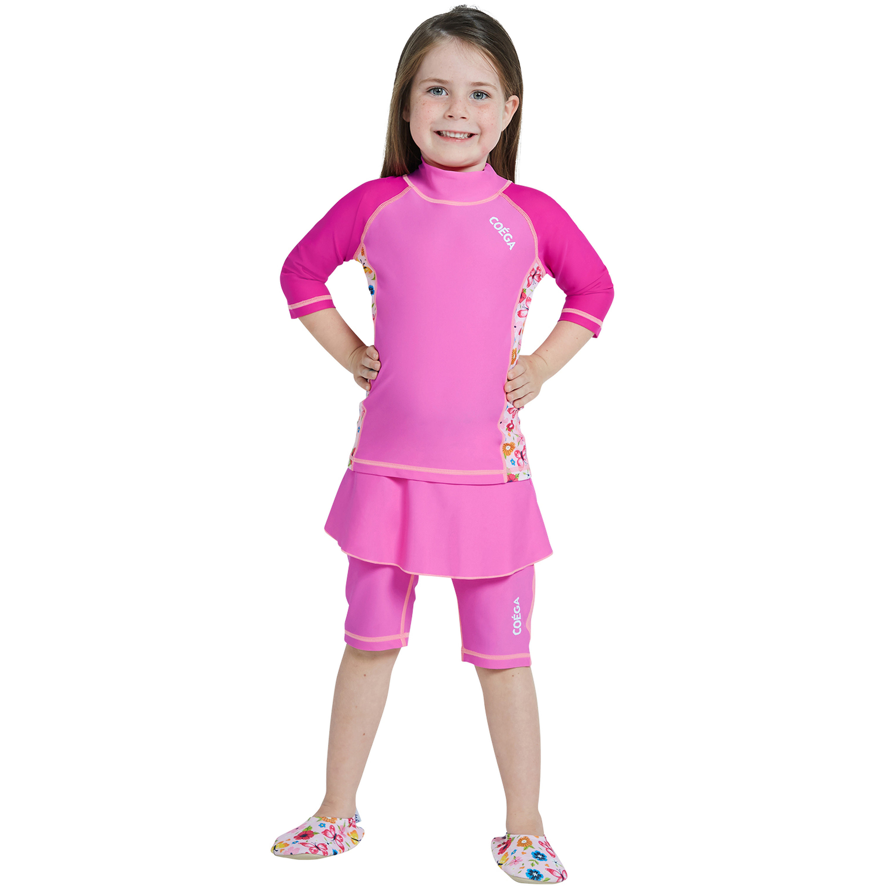 بدلة من قطعتين من فتيات كويغا - زهور وردية وردية-sports-girls-clothing-swimwear-image-2
