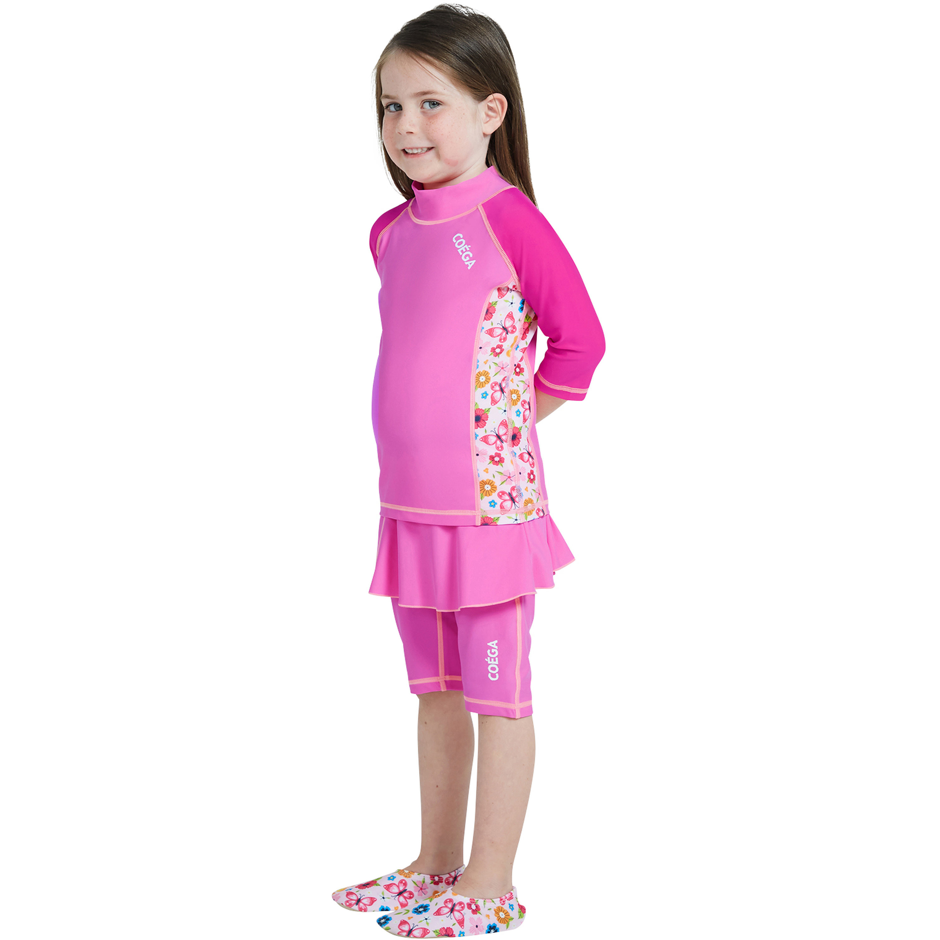 بدلة من قطعتين من فتيات كويغا - زهور وردية وردية-sports-girls-clothing-swimwear-image-3