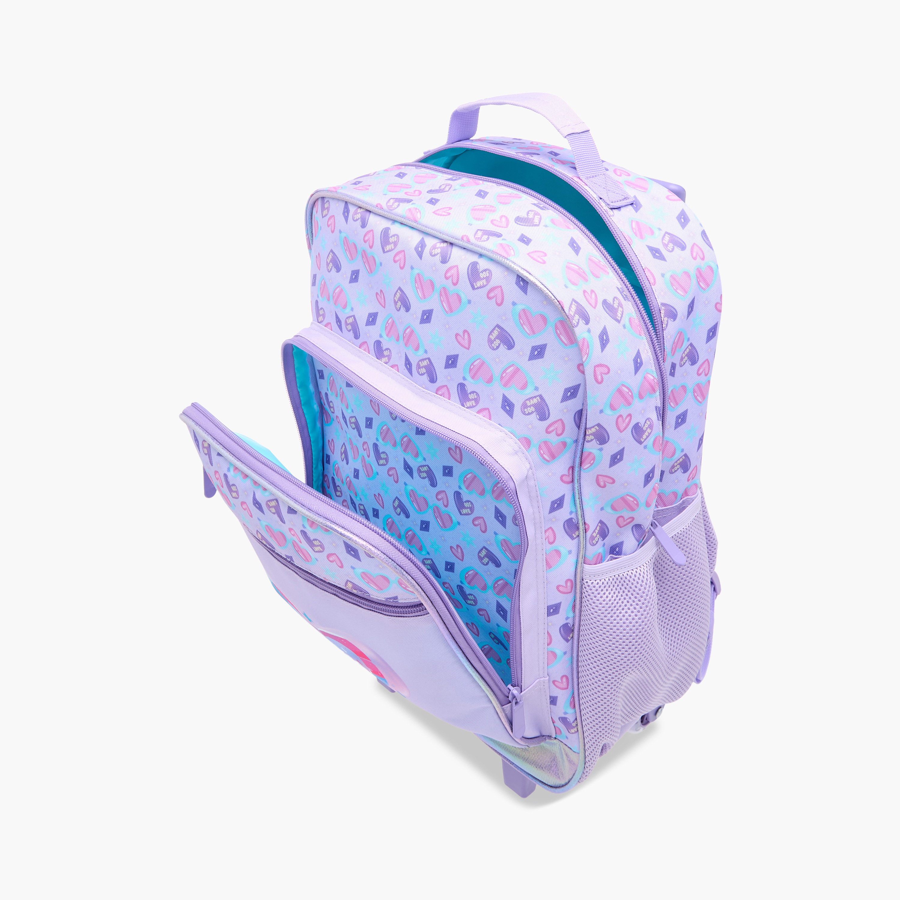 شنطة ظهر ترولي للمدرسة بمقبض قابل للسحب وطبعات قلوب من فلورا بيلا - 30x16x44 سم-school-bagsandbackpacks-trolleybags-image-13