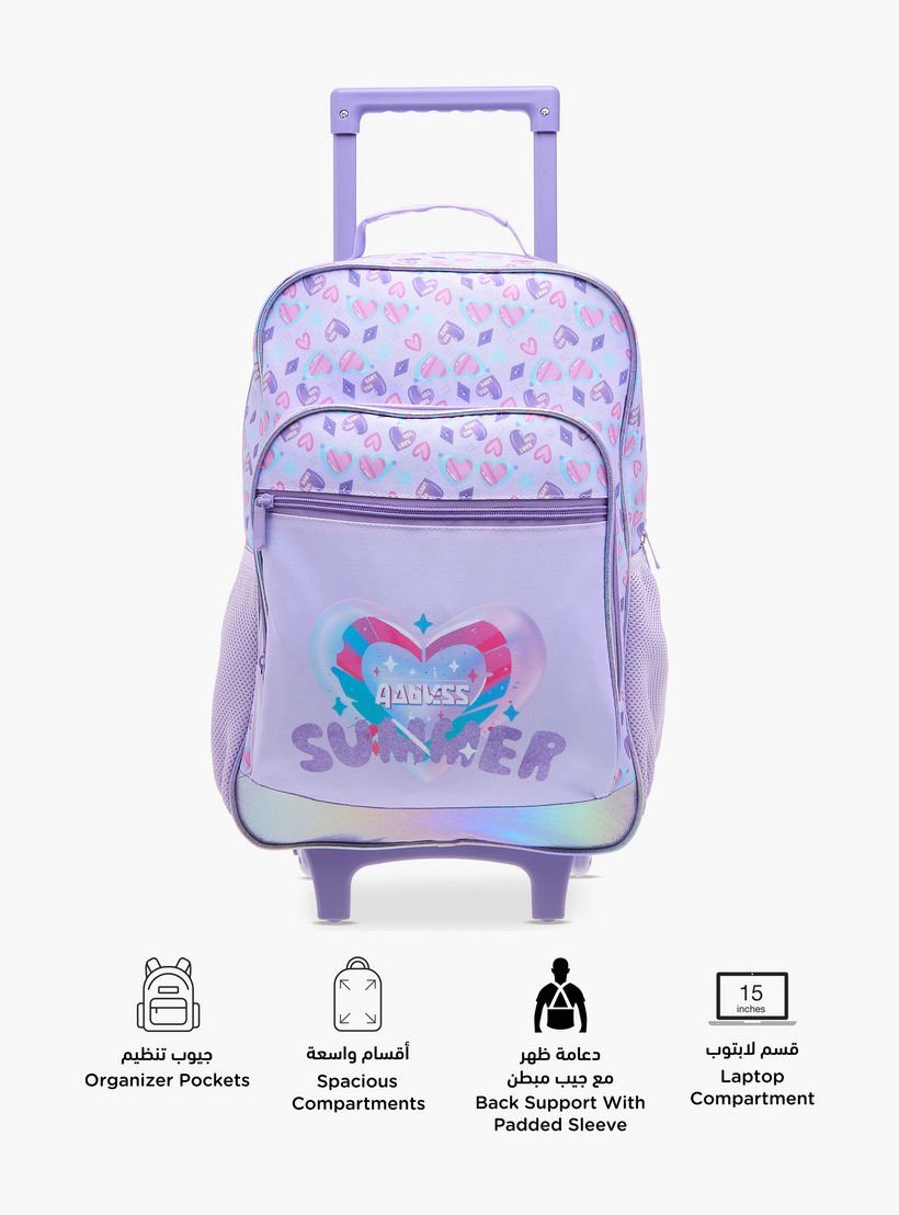 شنطة ظهر ترولي للمدرسة بمقبض قابل للسحب وطبعات قلوب من فلورا بيلا - 30x16x44 سم-school-bagsandbackpacks-trolleybags-image-2