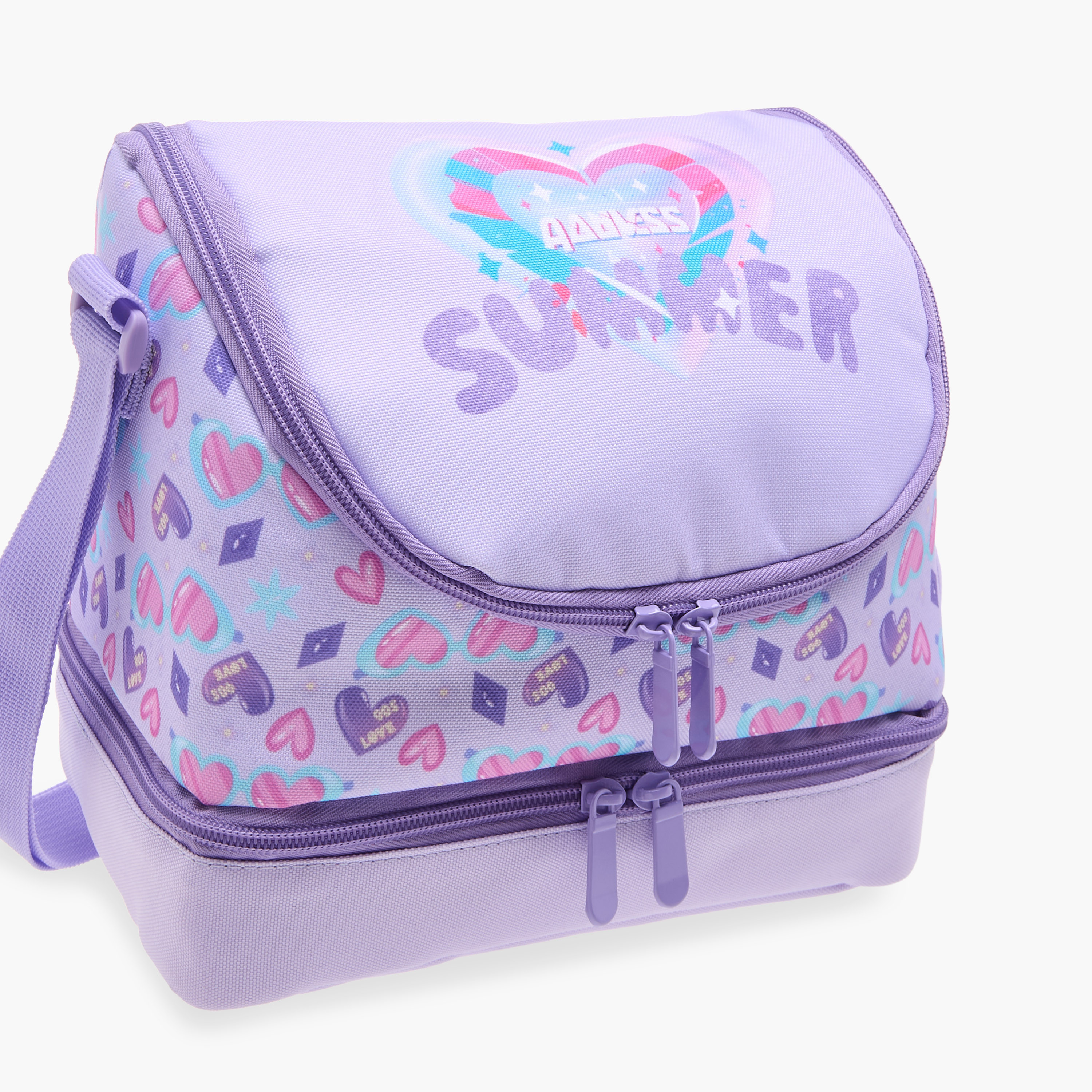 Flora Bella Heart Print Lunch Bag with Zip Closure-school-lunchessentials-lunchbags-image-6