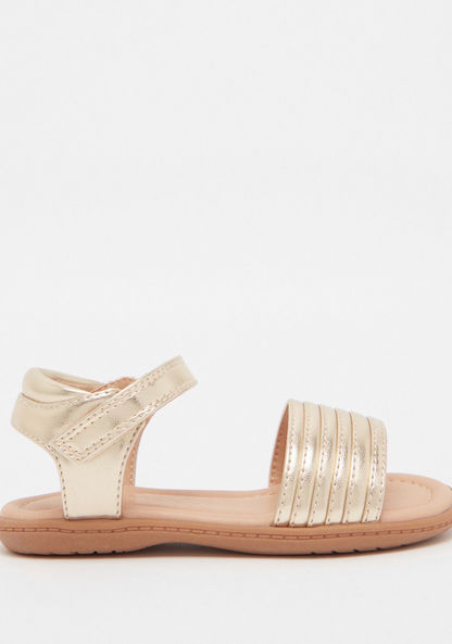 Striped Flat Sandals with Hook and Loop Closure