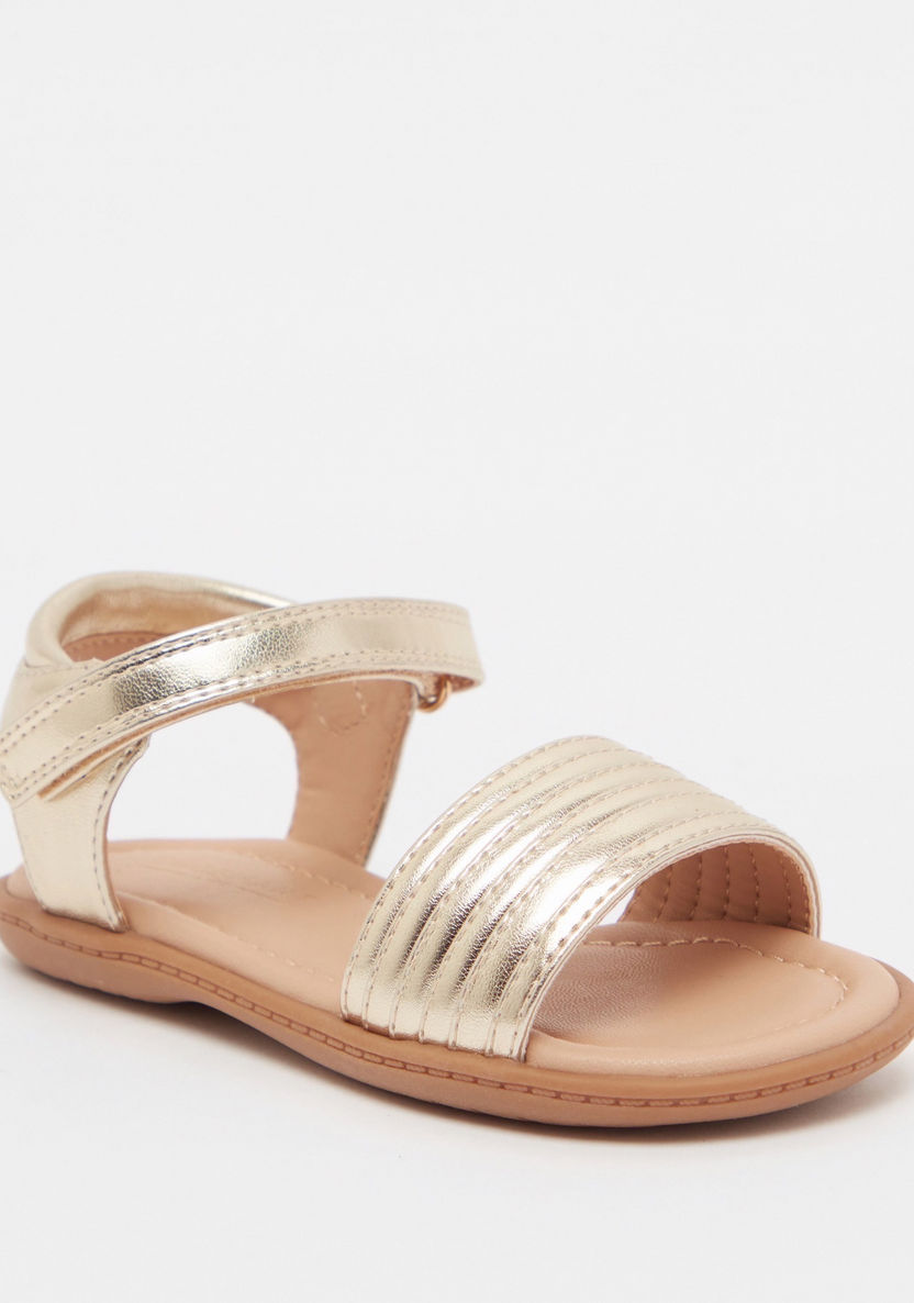 Striped Flat Sandals with Hook and Loop Closure-Girl%27s Sandals-image-1