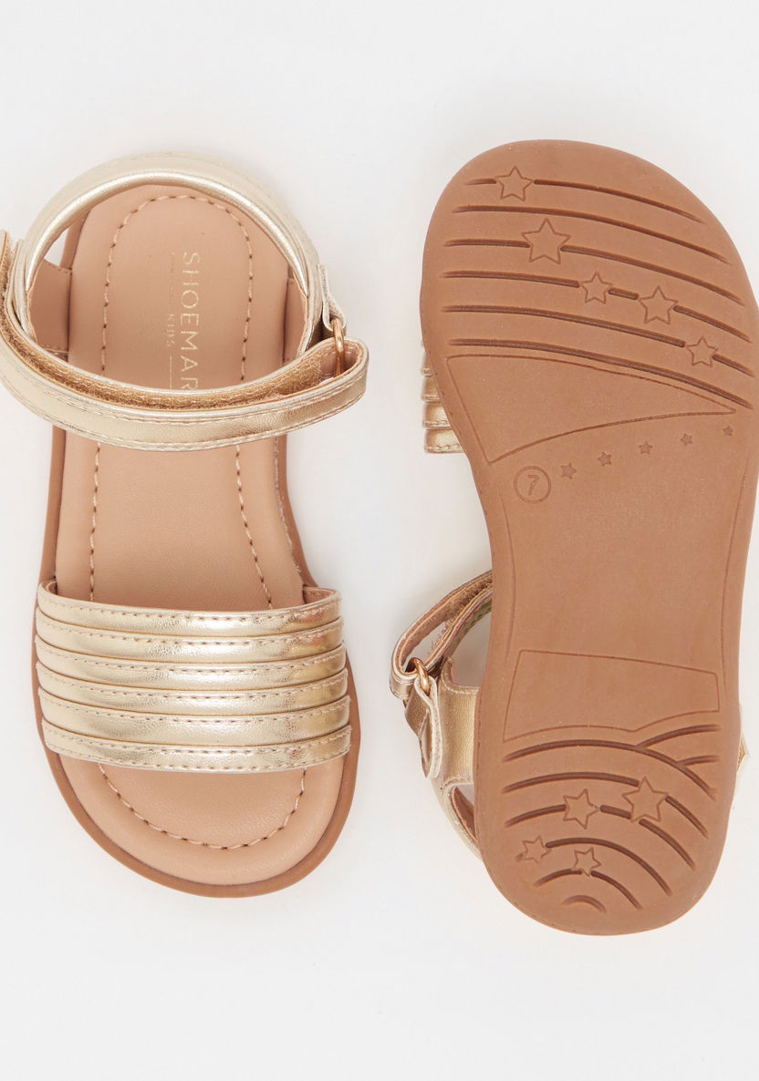 Striped Flat Sandals with Hook and Loop Closure-Girl%27s Sandals-image-4