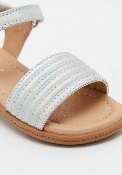 Striped Flat Sandals with Hook and Loop Closure-Girl%27s Sandals-image-3