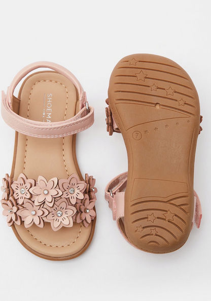 Floral Accented Flat Sandals with Hook and Loop Closure-Girl%27s Sandals-image-4