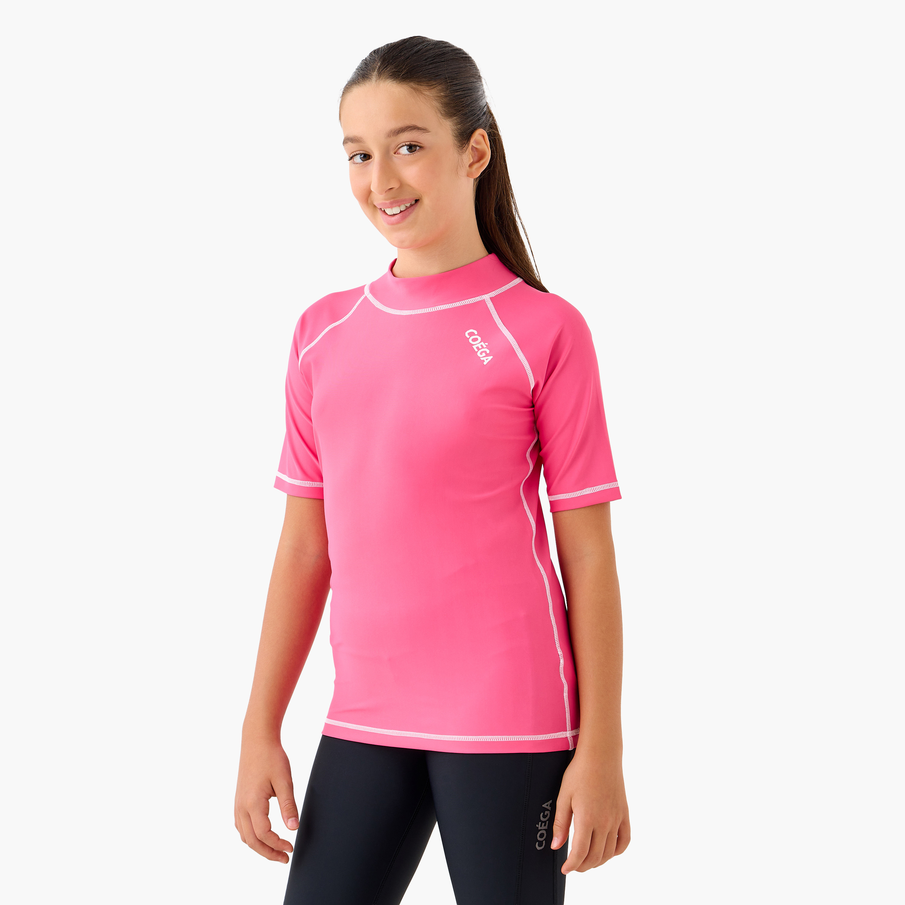 Coega Girls Youth Rash Guard, Short Sleeve, Pink-sports-girls-clothing-swimwear-image-1