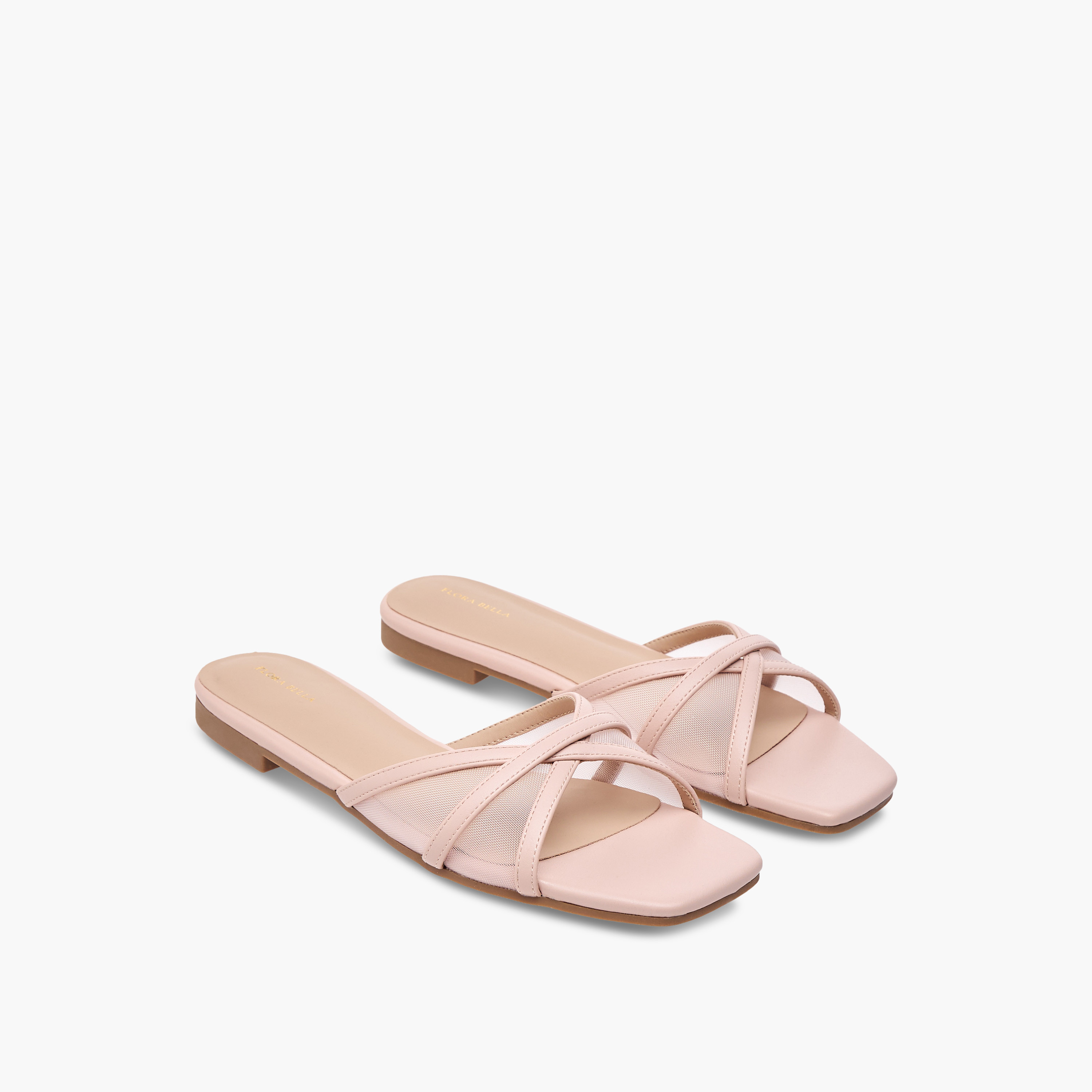 صندل بأحزمة متقاطعة وتفاصيل شبكية من فلورا بيلا-women-shoes-flats-sandals-image-1