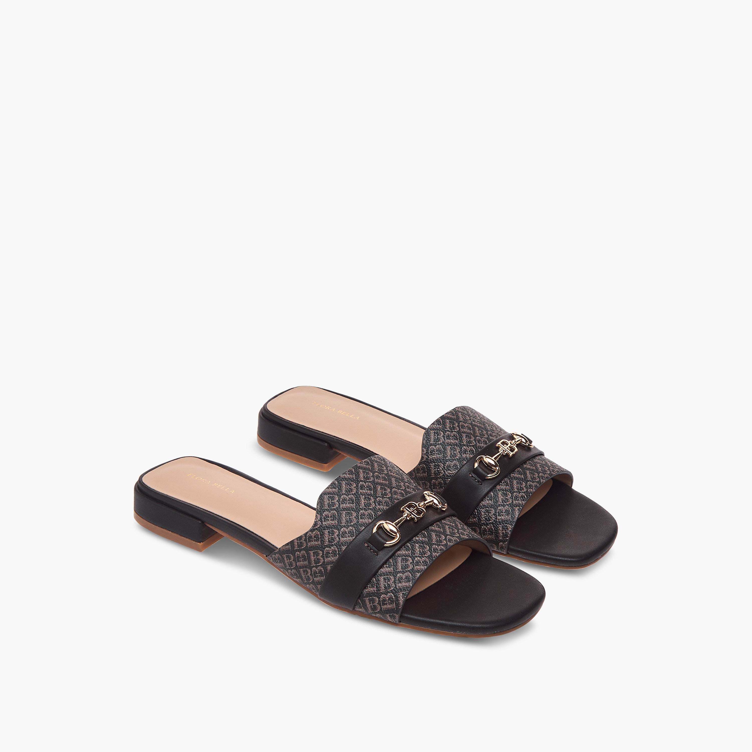 Flora Bella Monogram Print Slip-On Sandals with Metal Accent-women-shoes-flats-sandals-image-1