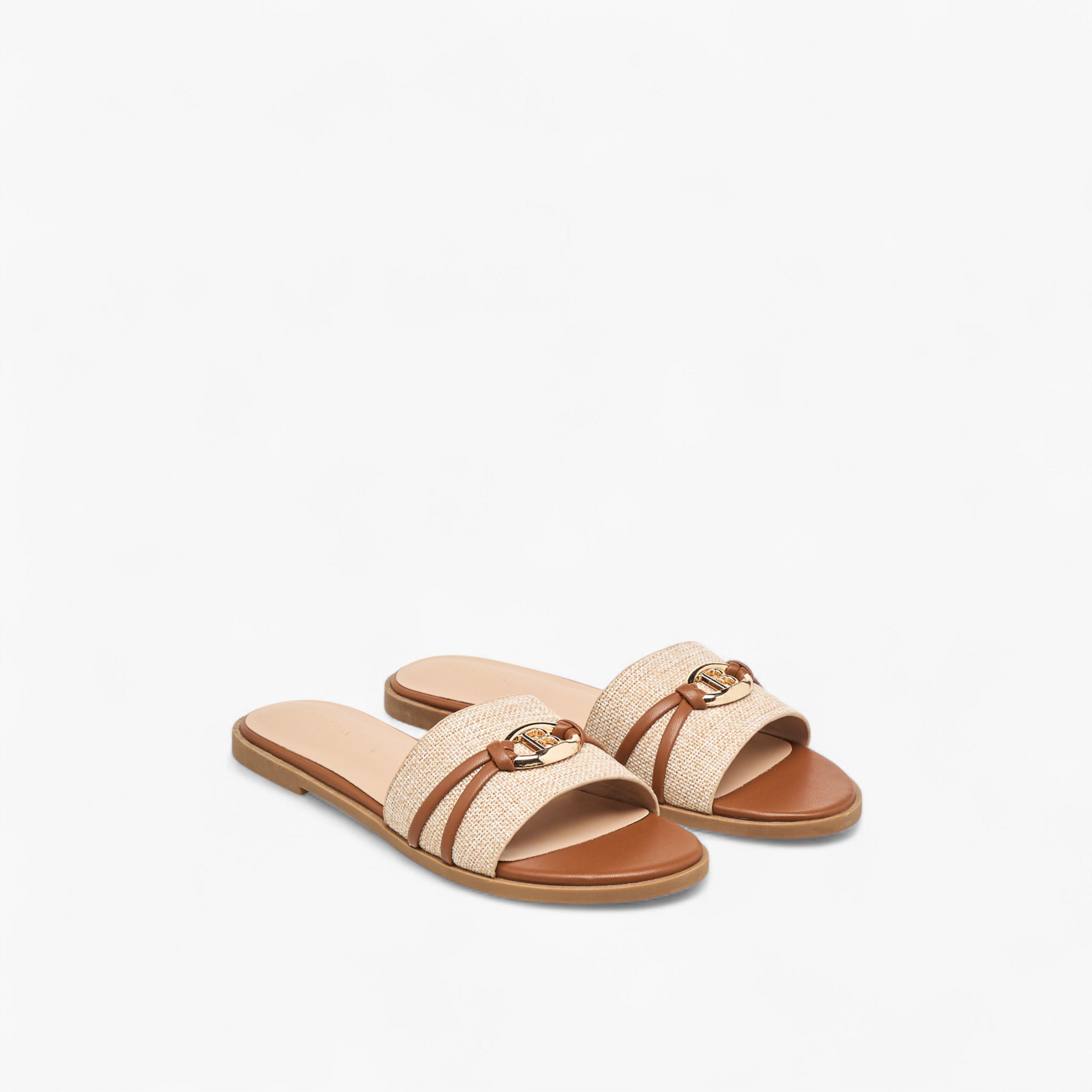 Flora Bella Textured Slip-On Flat Sandals with Metal Accent-women-shoes-flats-sandals-image-1