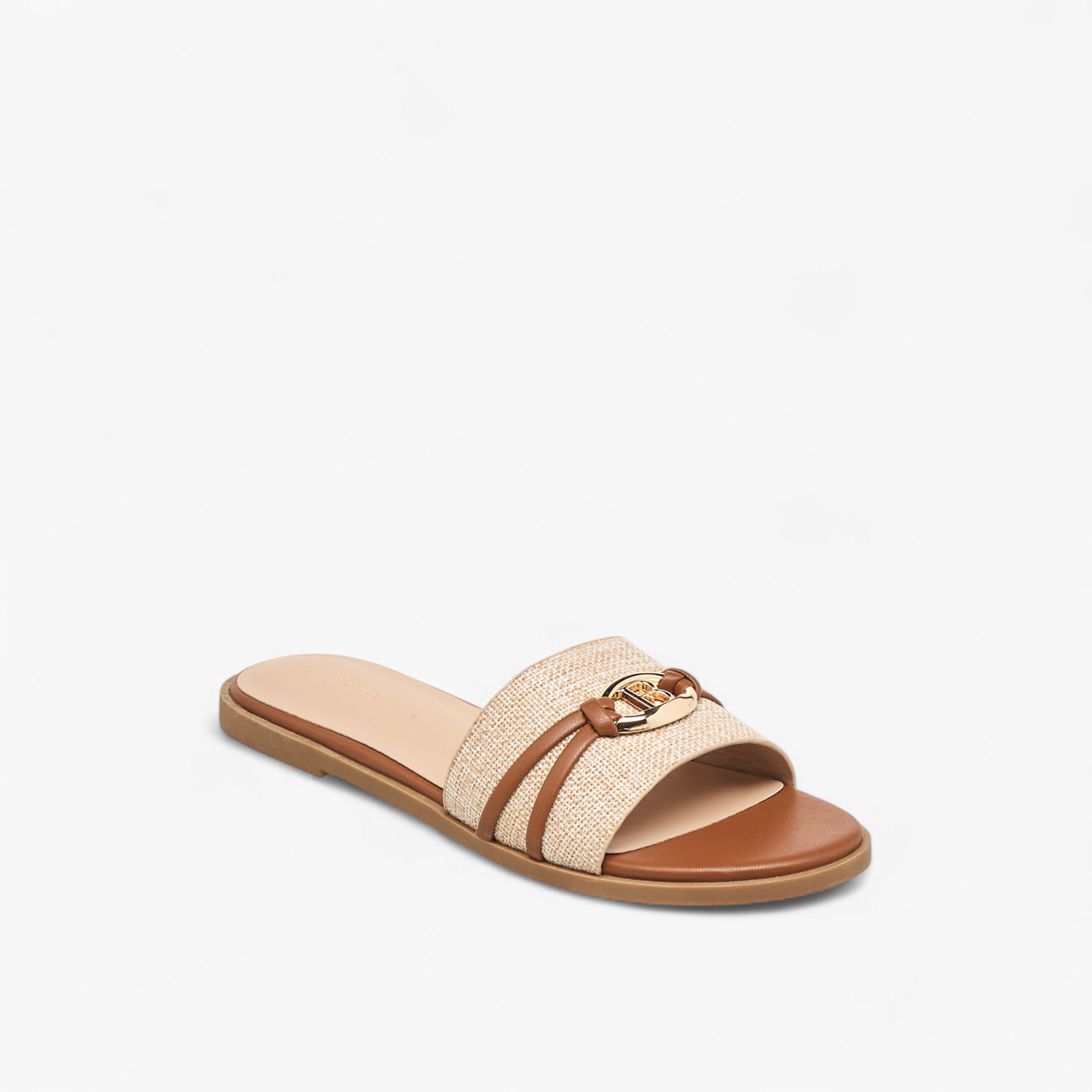 Flora Bella Textured Slip-On Flat Sandals with Metal Accent-women-shoes-flats-sandals-image-2
