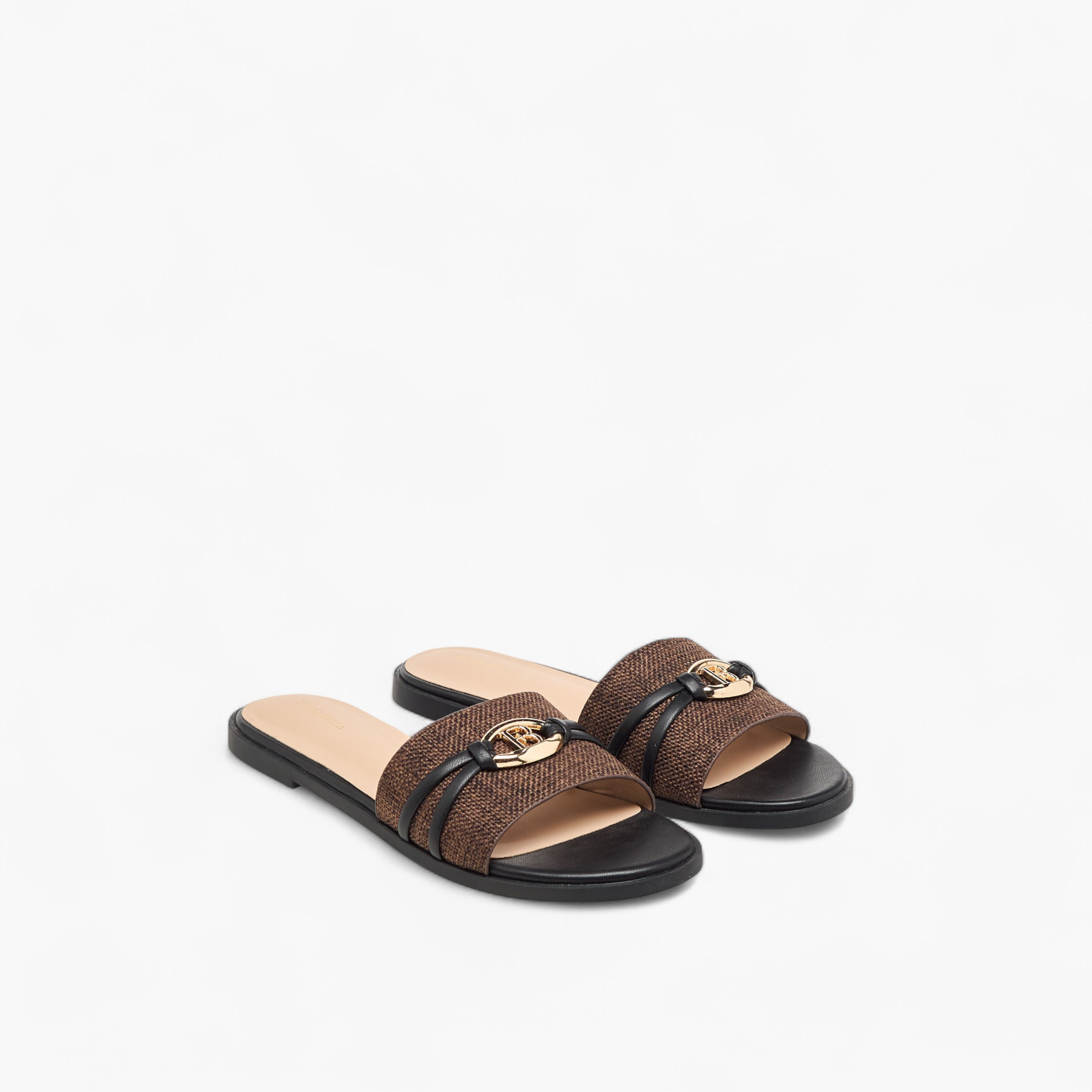 Flora Bella Textured Slip-On Flat Sandals with Metal Accent-women-shoes-flats-sandals-image-1