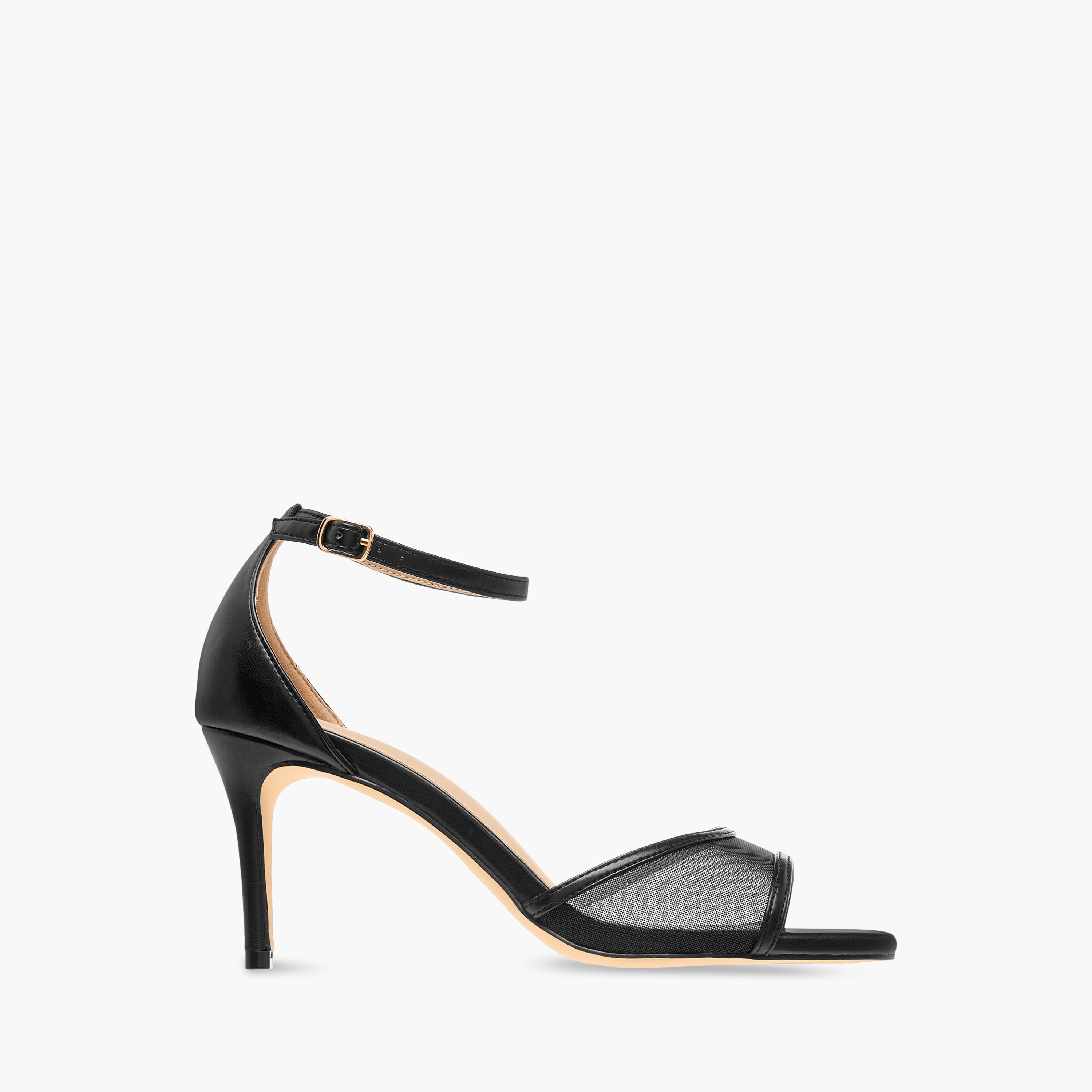 Flora Bella Mesh Detail Stiletto Sandals with Ankle Strap and Buckle Closure-women-shoes-sandals-heeled-image-3