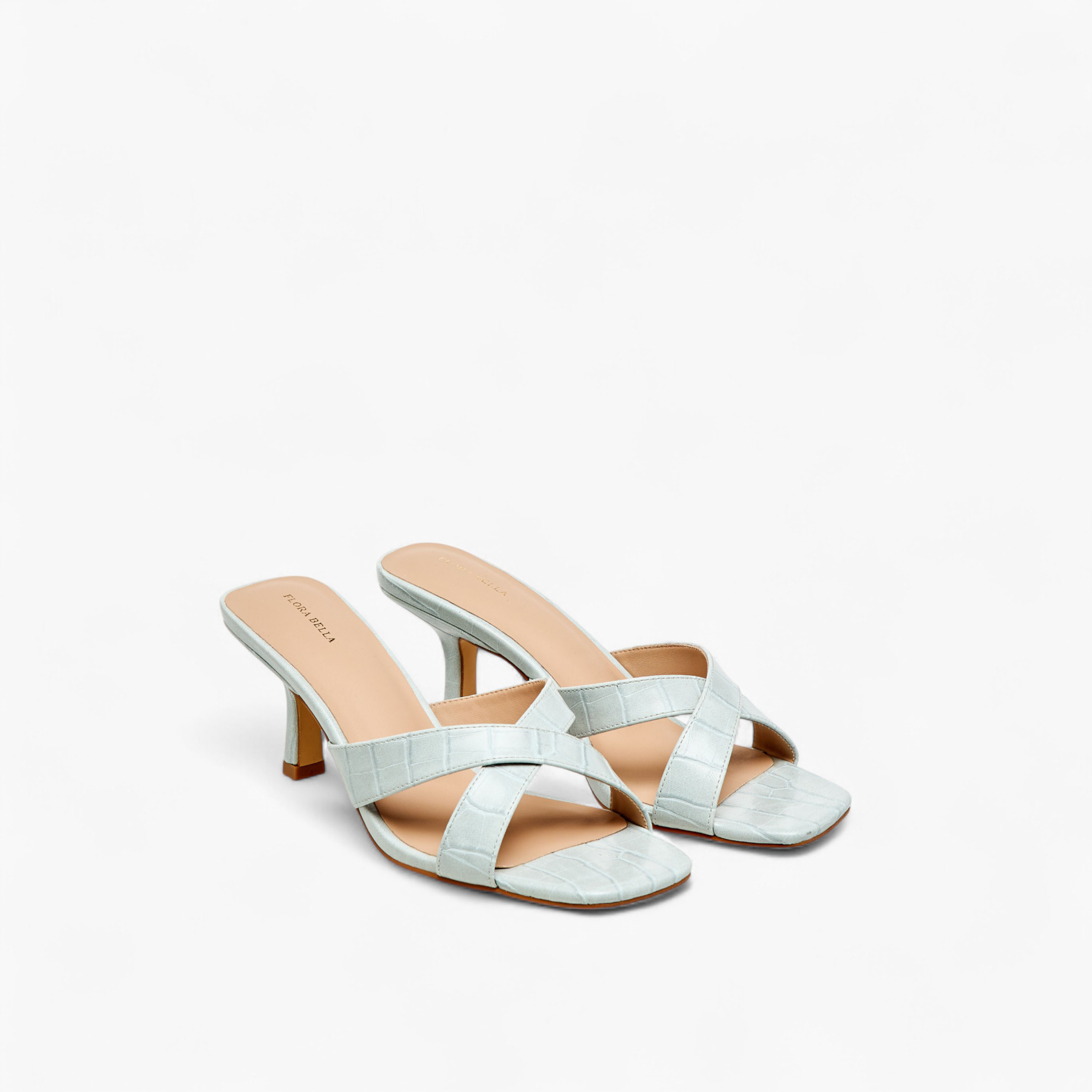 صندل سهل الارتداء بارز الملمس بأحزمة متقاطعة وكعب صغير من فلورا بيلا-women-shoes-sandals-heeled-image-1