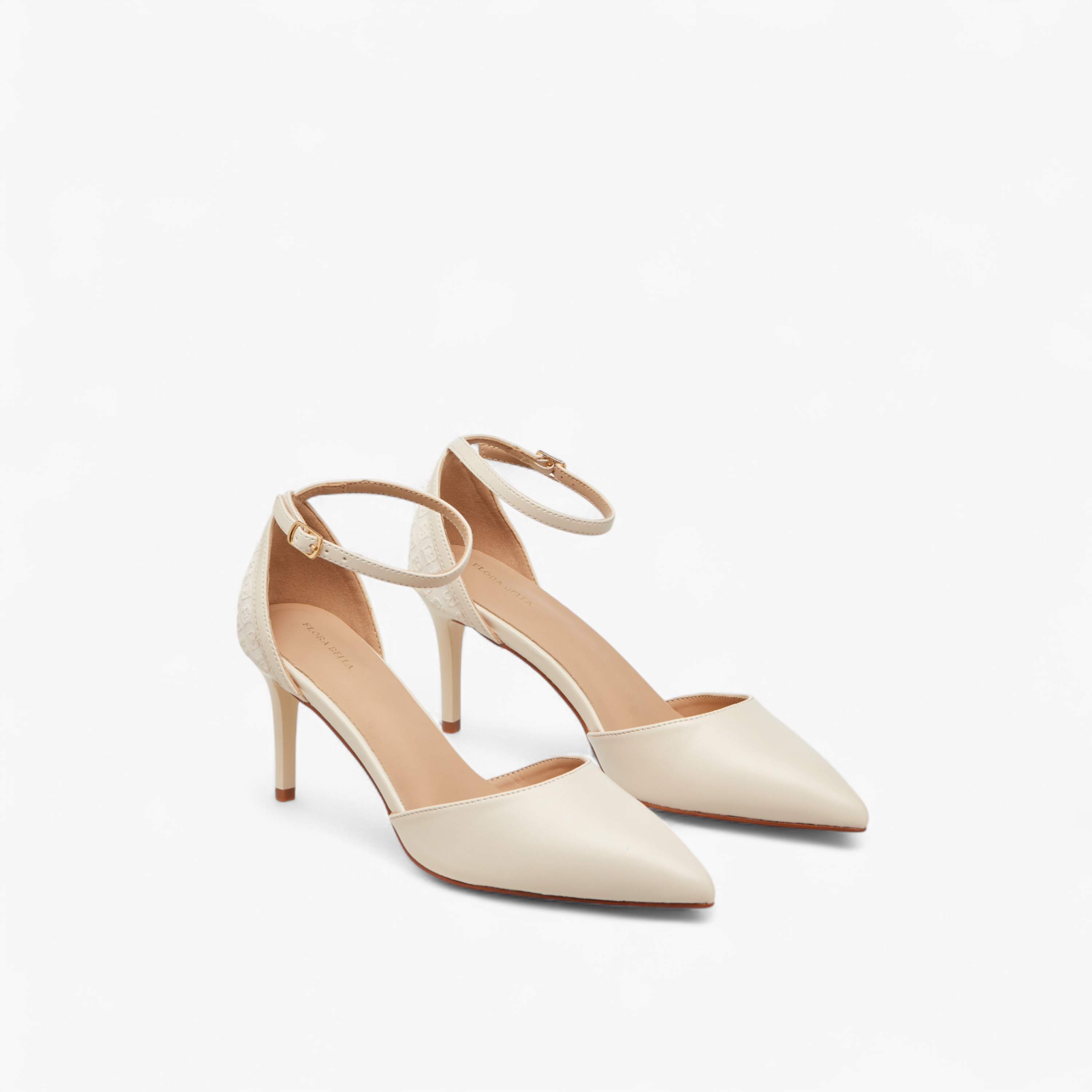 Flora Bella Monogram Embossed Pointed Toe Shoes with Stiletto Heels and Buckle Closure-women-shoes-heels-image-1