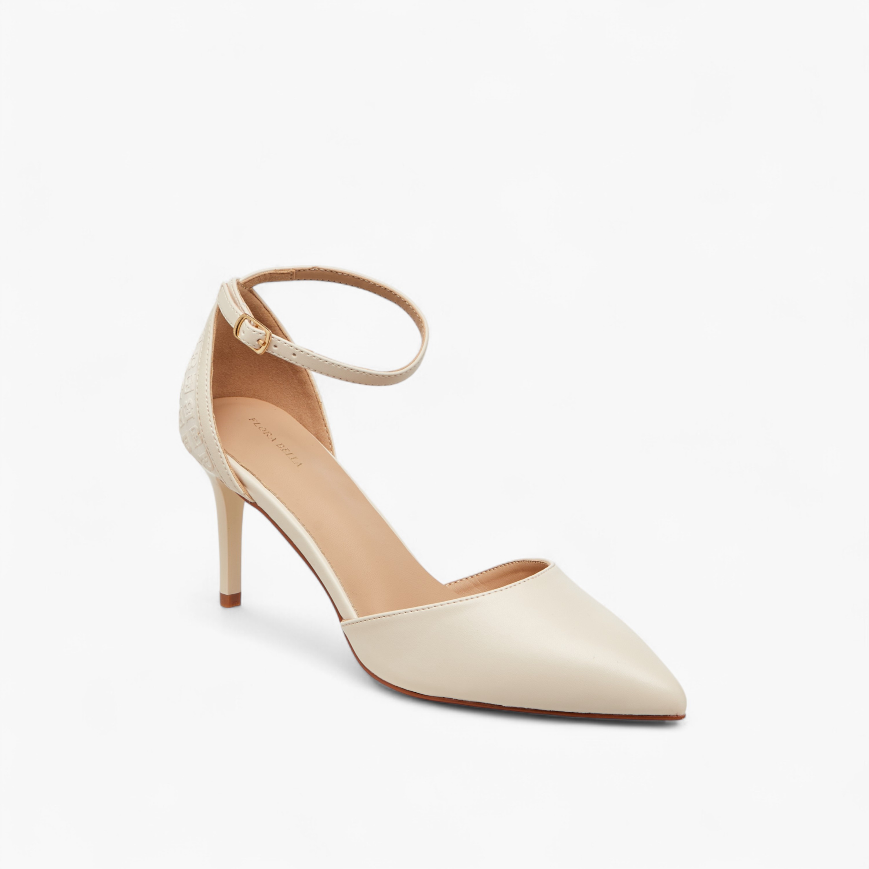 Flora Bella Monogram Embossed Pointed Toe Shoes with Stiletto Heels and Buckle Closure-women-shoes-heels-image-2