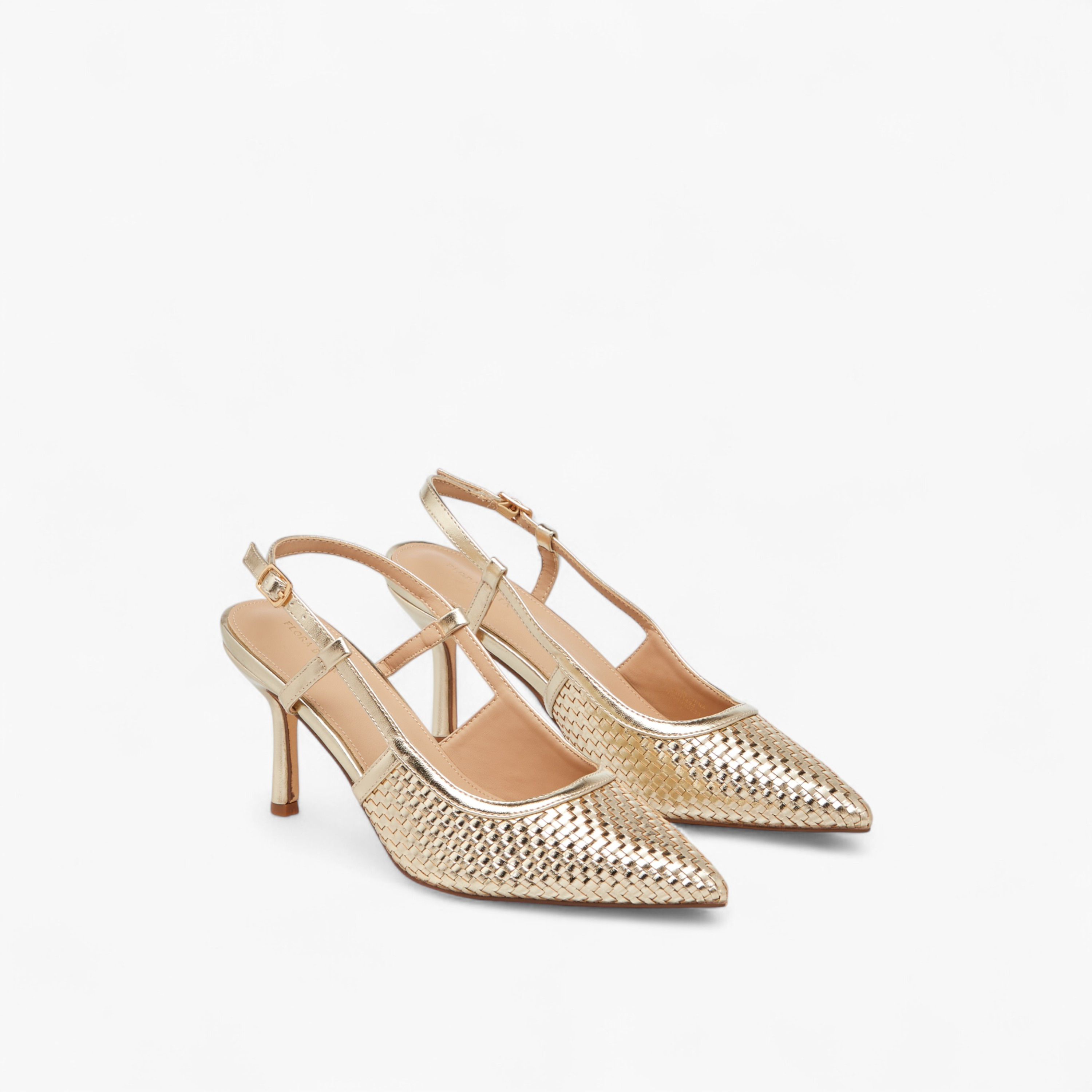 Flora Bella Textured Pointed Toe Shoes with Flared Heel and Buckle Closure-women-shoes-heels-image-1