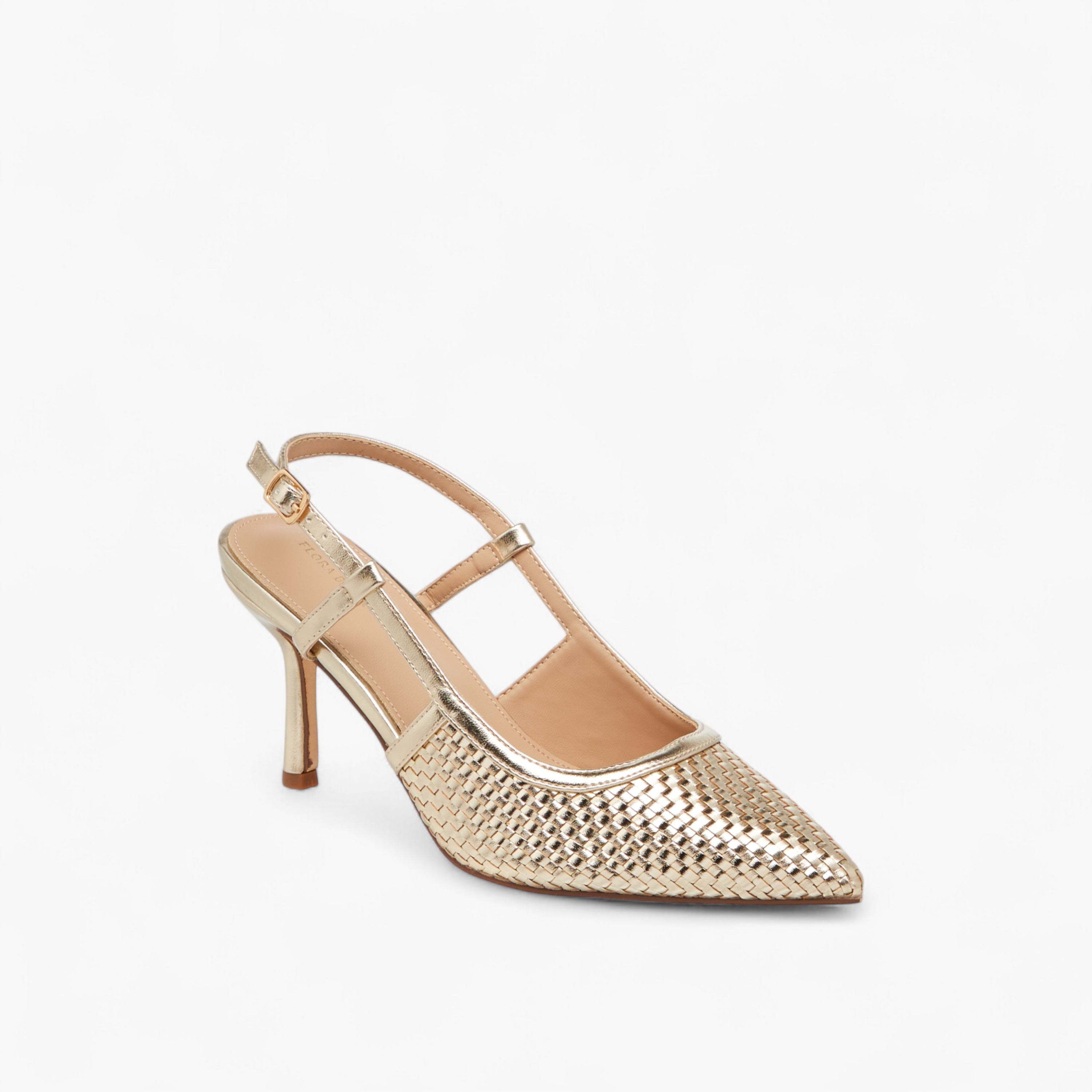 Flora Bella Textured Pointed Toe Shoes with Flared Heel and Buckle Closure-women-shoes-heels-image-2