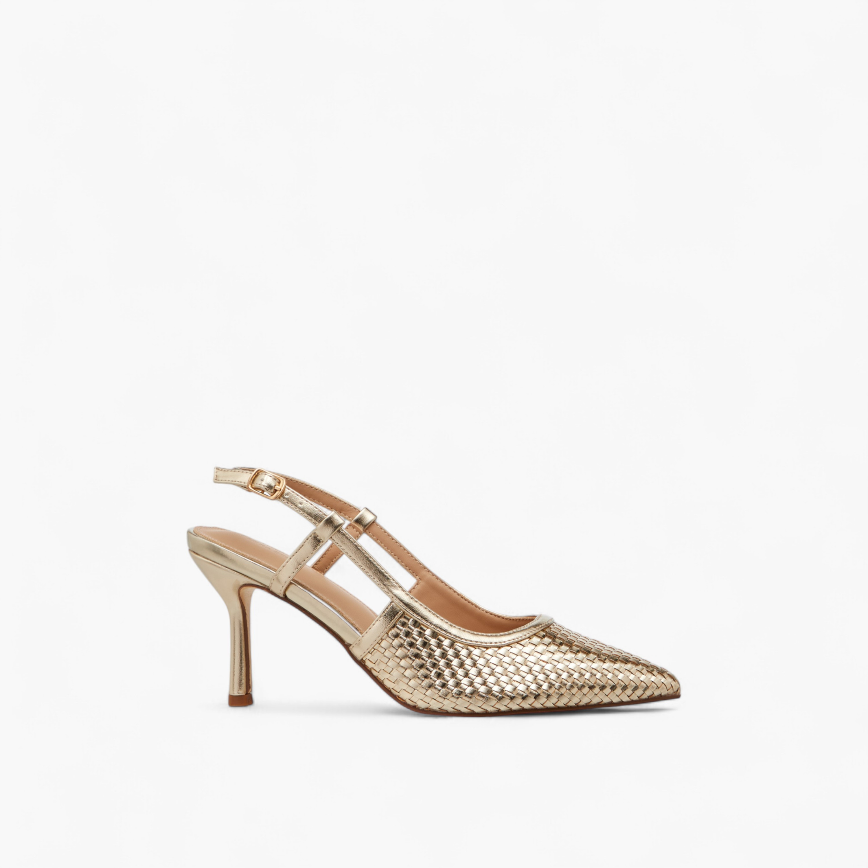 Flora Bella Textured Pointed Toe Shoes with Flared Heel and Buckle Closure-women-shoes-heels-image-3