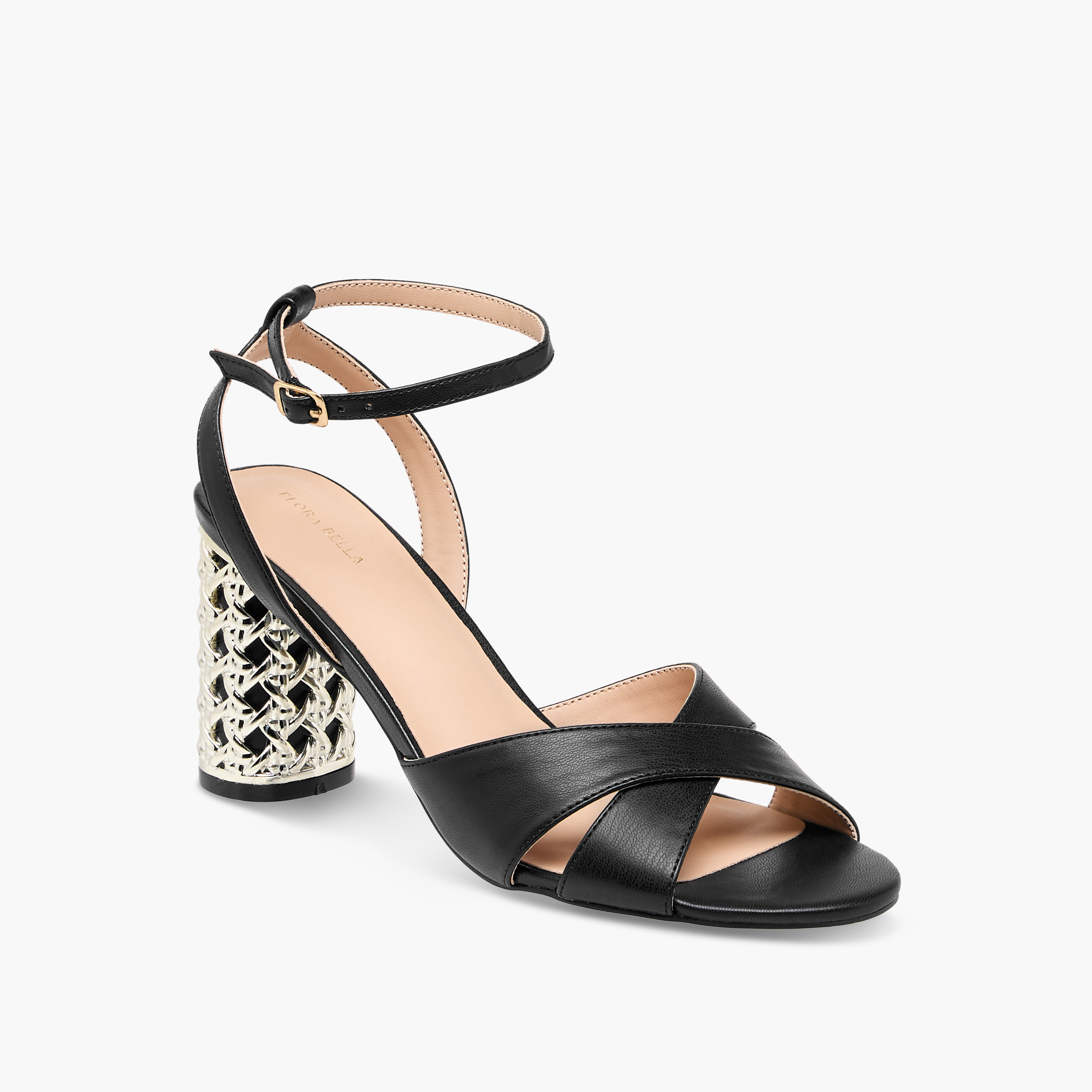 Flora Bella Cross Strap Metallic Block Heel Sandals with Buckle Closure-women-shoes-sandals-heeled-image-2