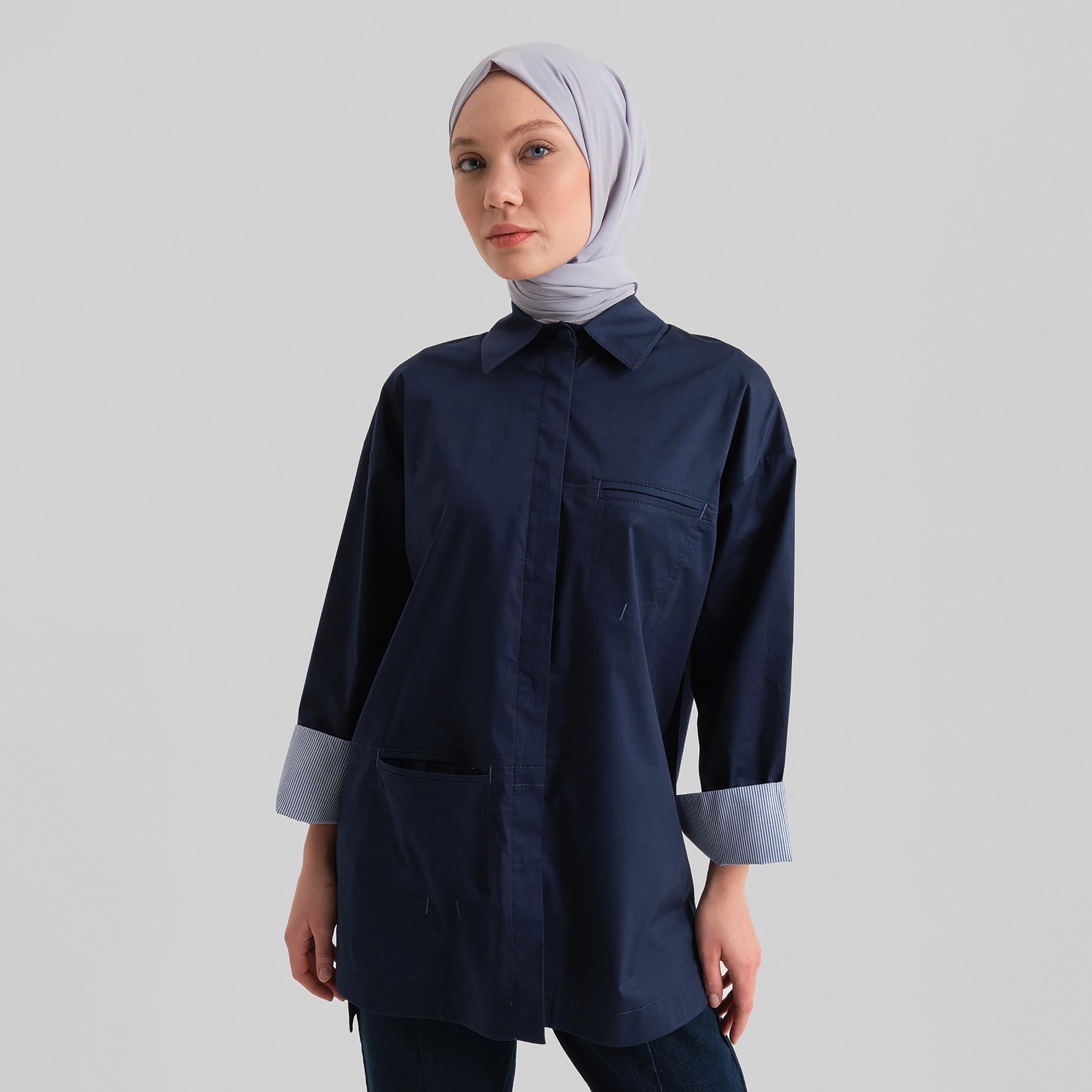 Armine Collared Striped Cuff Sleeves Women's Shirt-women-clothing-shirtsandblouses-shirts-image-1