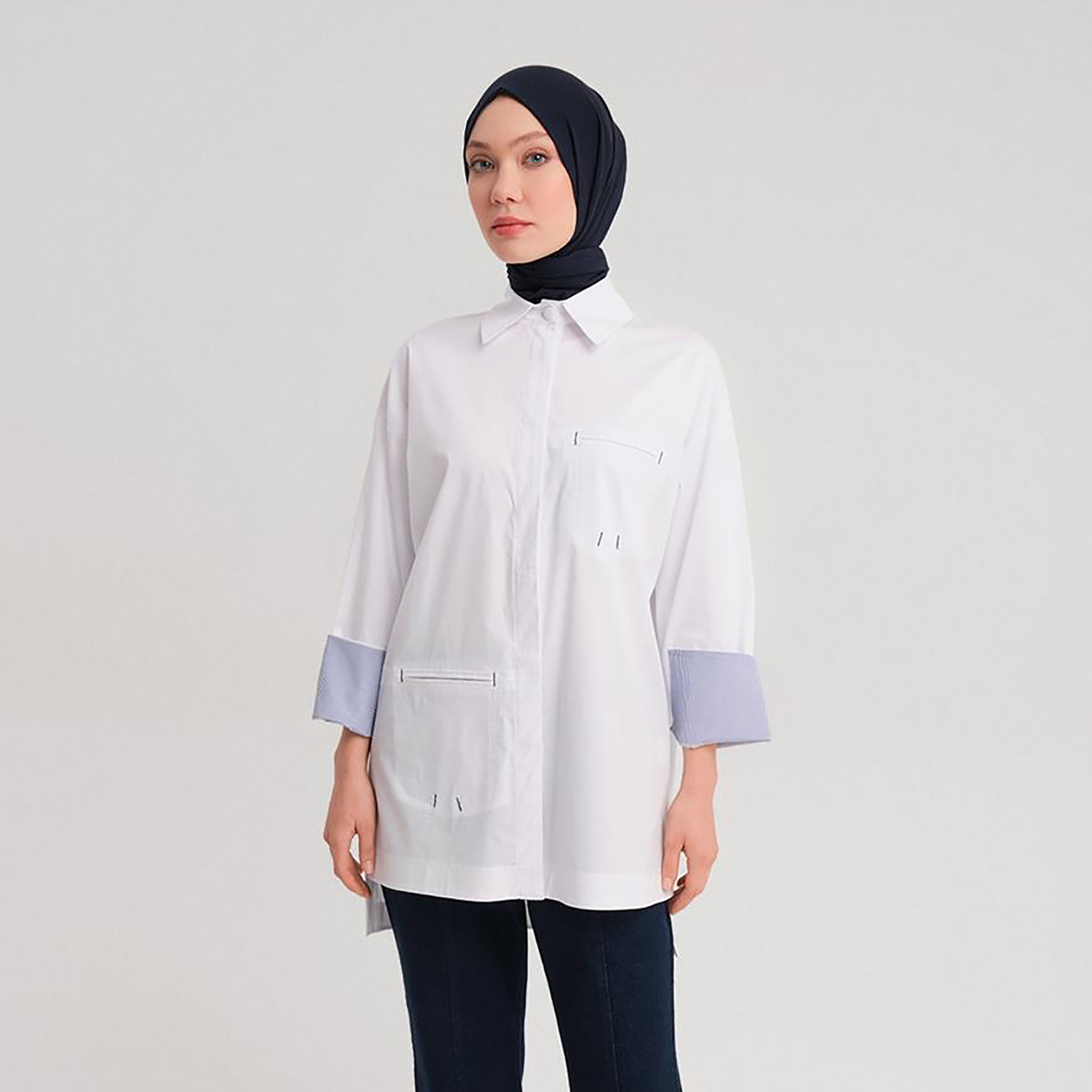 قميص أرمين نسائي بياقة مخططة وأكمام-women-clothing-shirtsandblouses-shirts-image-1