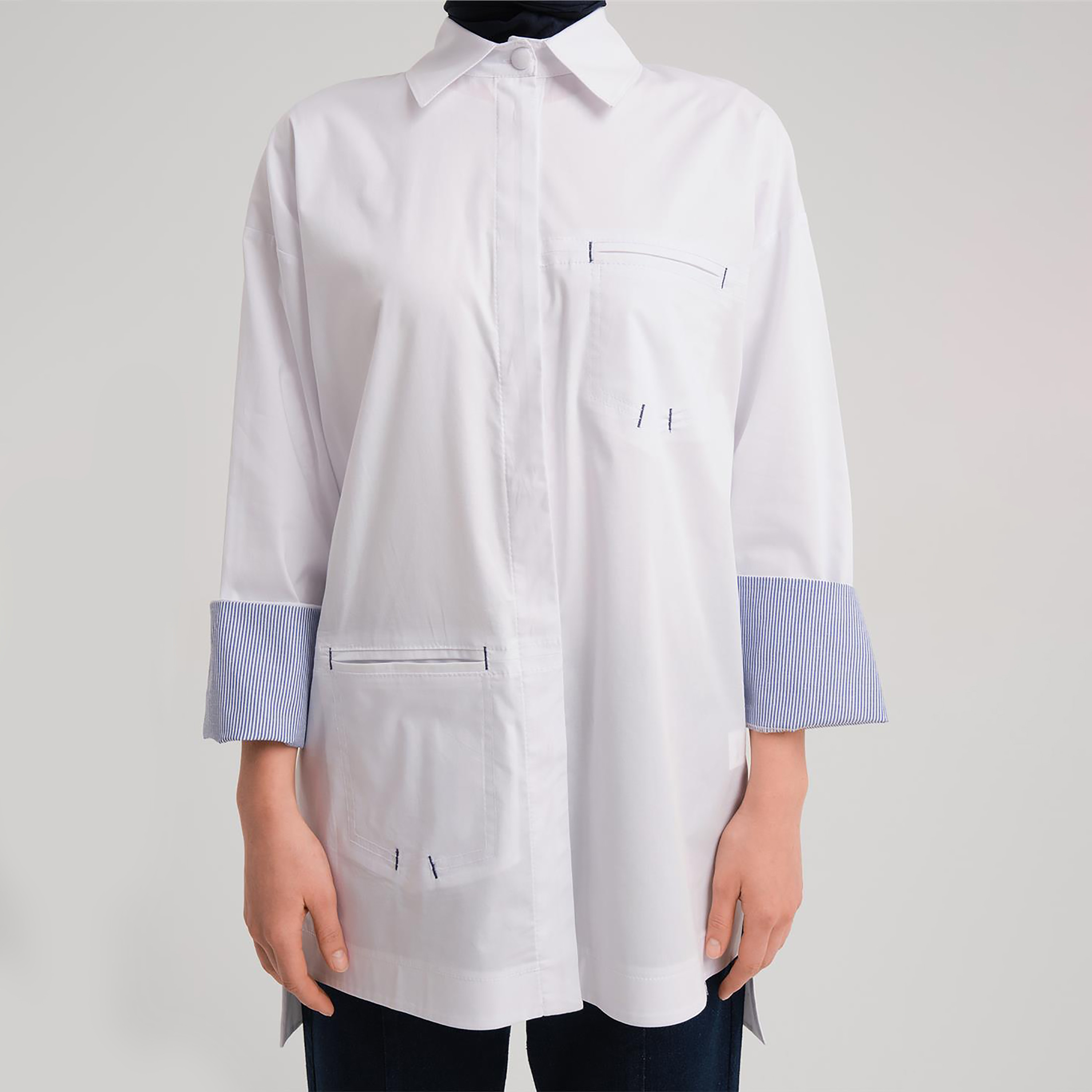 قميص أرمين نسائي بياقة مخططة وأكمام-women-clothing-shirtsandblouses-shirts-image-3