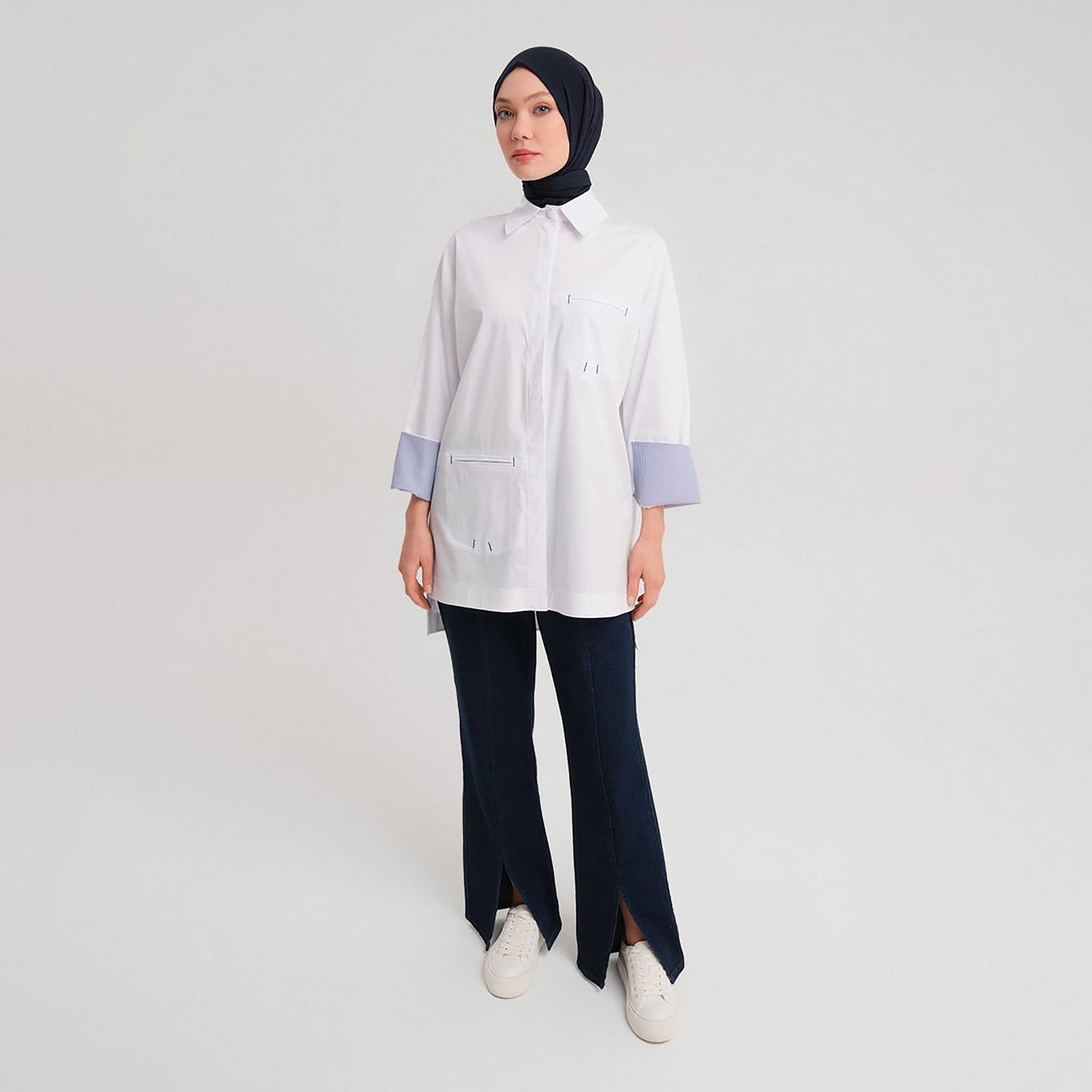 قميص أرمين نسائي بياقة مخططة وأكمام-women-clothing-shirtsandblouses-shirts-image-4