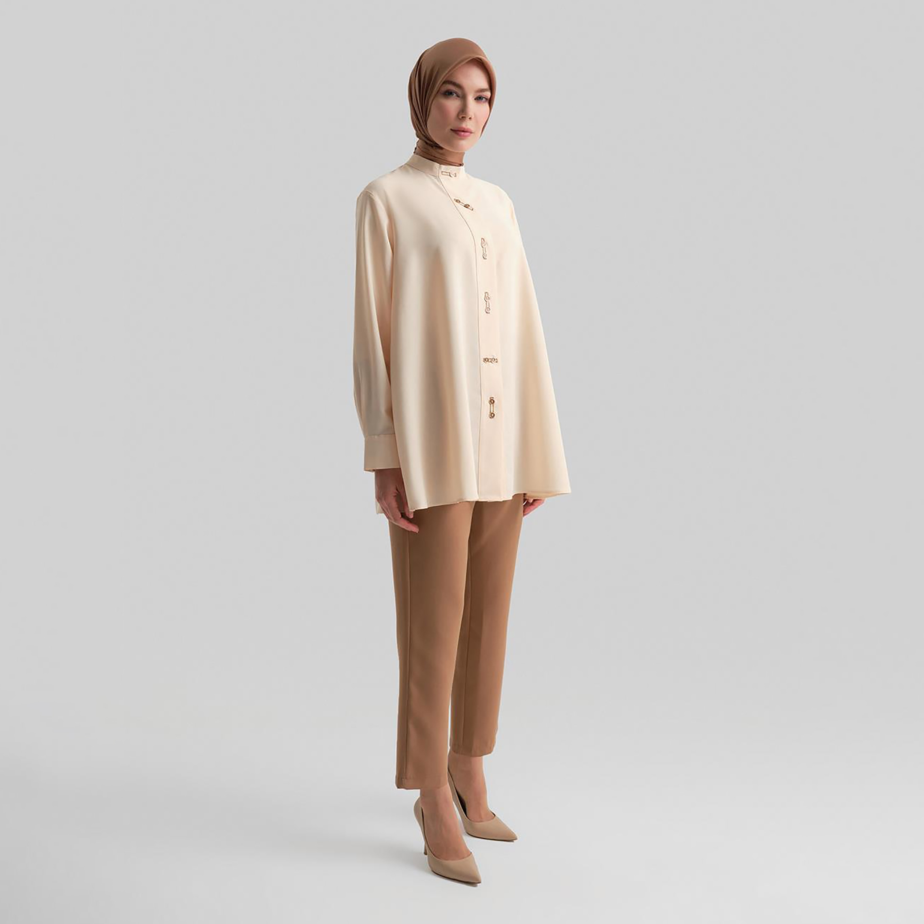 Armine Mandarin Neck Curved Hemline Women's Shirt-women-clothing-shirtsandblouses-shirts-image-4