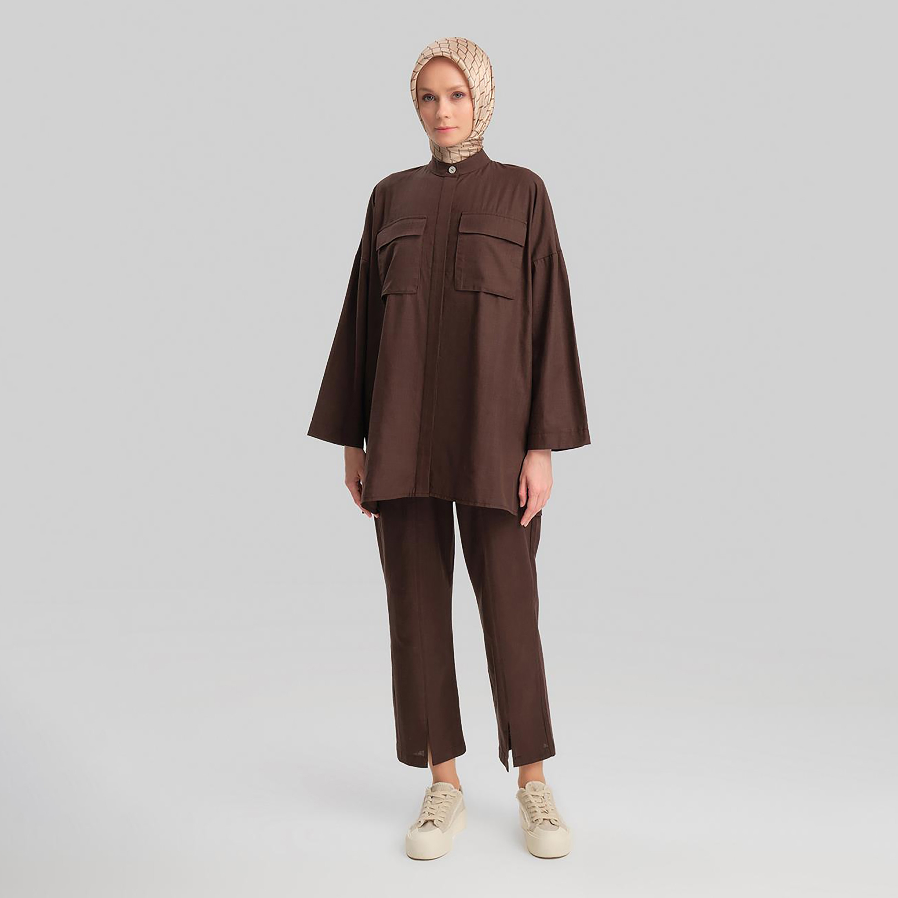 Armine 2-Piece Mandarin Neck Women's Shirt And Pants Co-Ord Set-women-clothing-coordsets-image-1